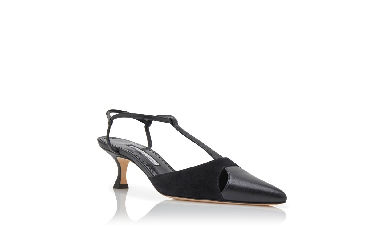 Black Nappa Leather T-Bar Pumps - 3