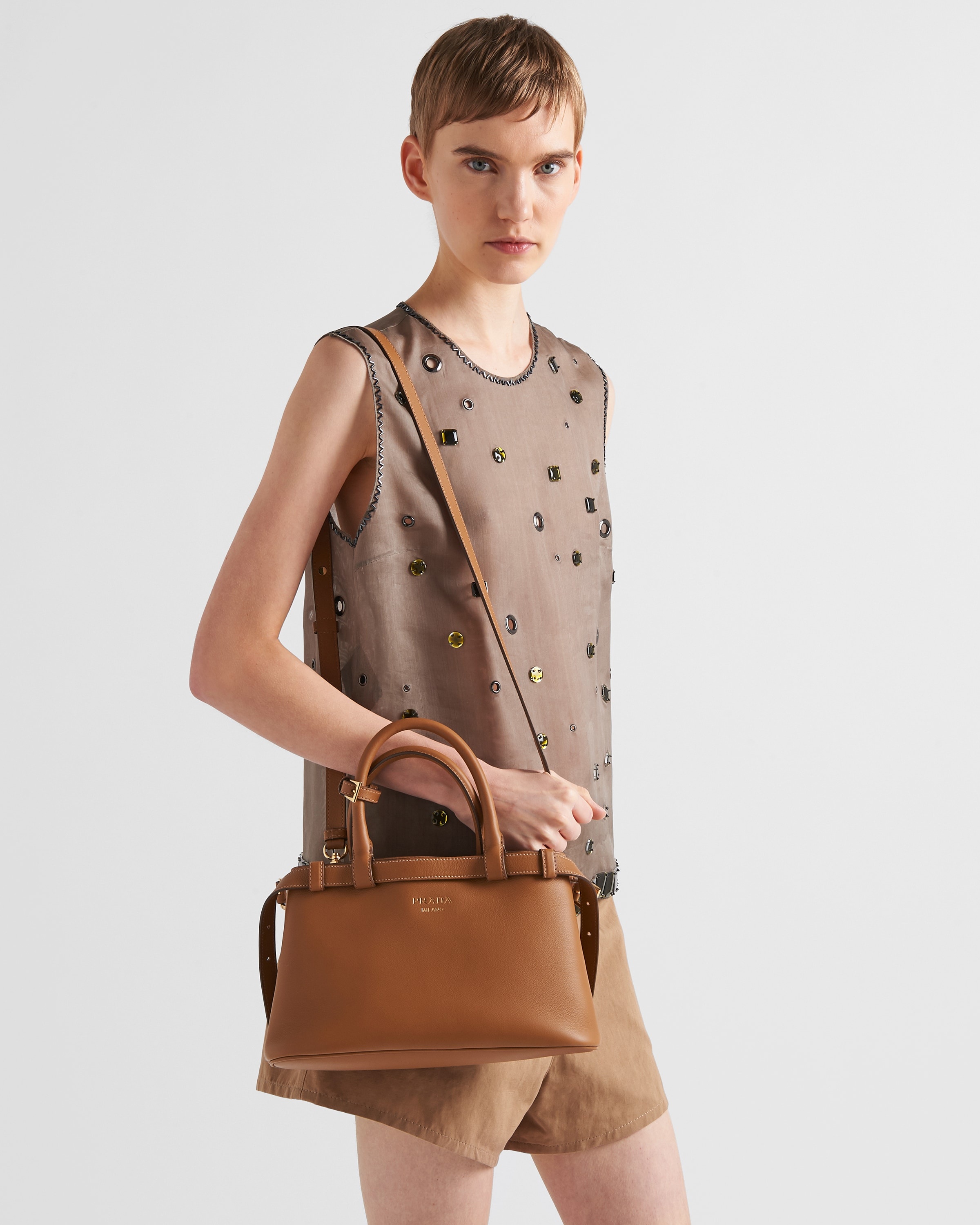 Prada Prada Buckle small leather handbag with double belt