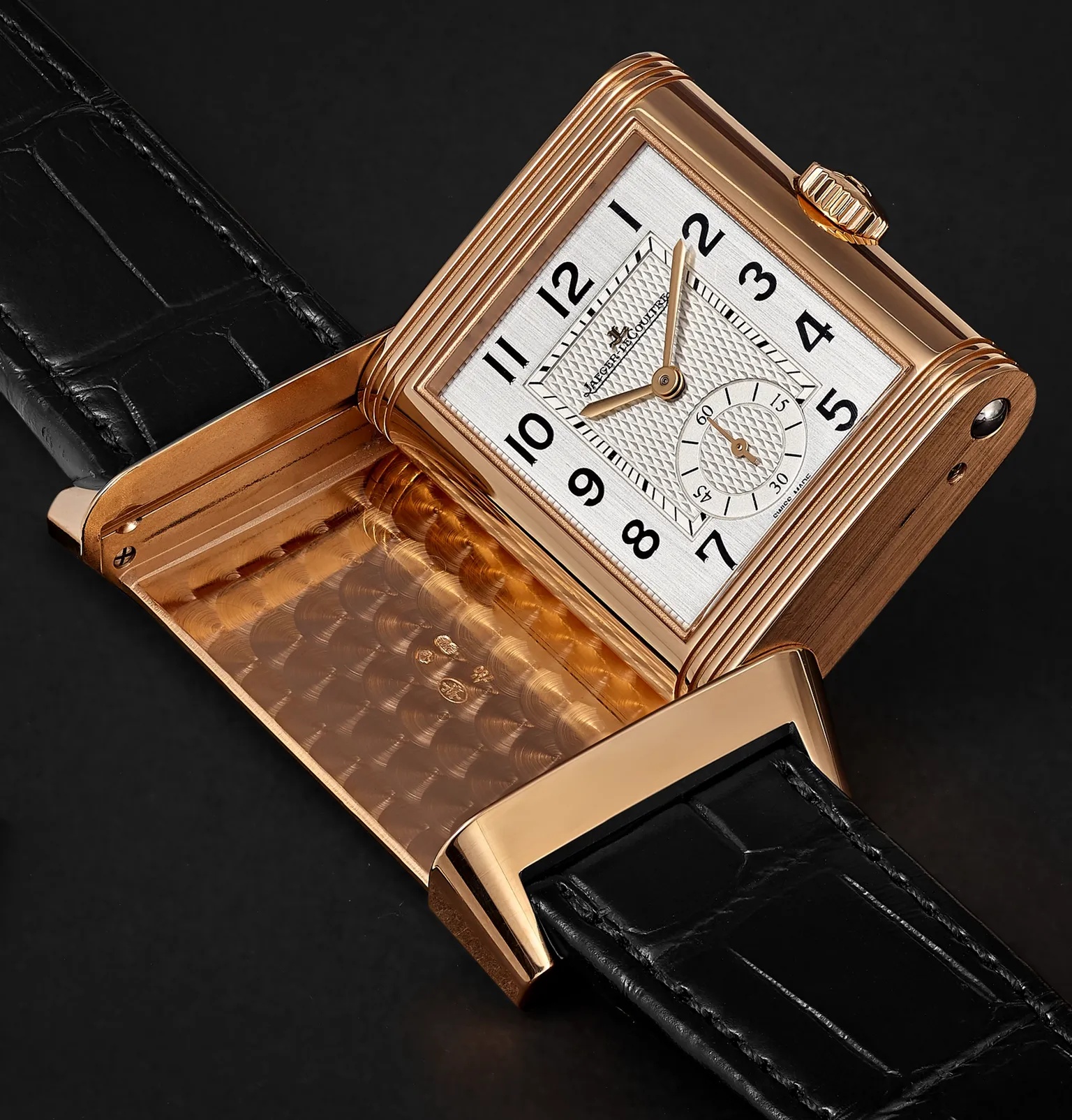 Reverso Classic Large Duoface Small Seconds Hand-Wound 28.3mm 18-Karat Rose Gold and Alligator Watch - 7