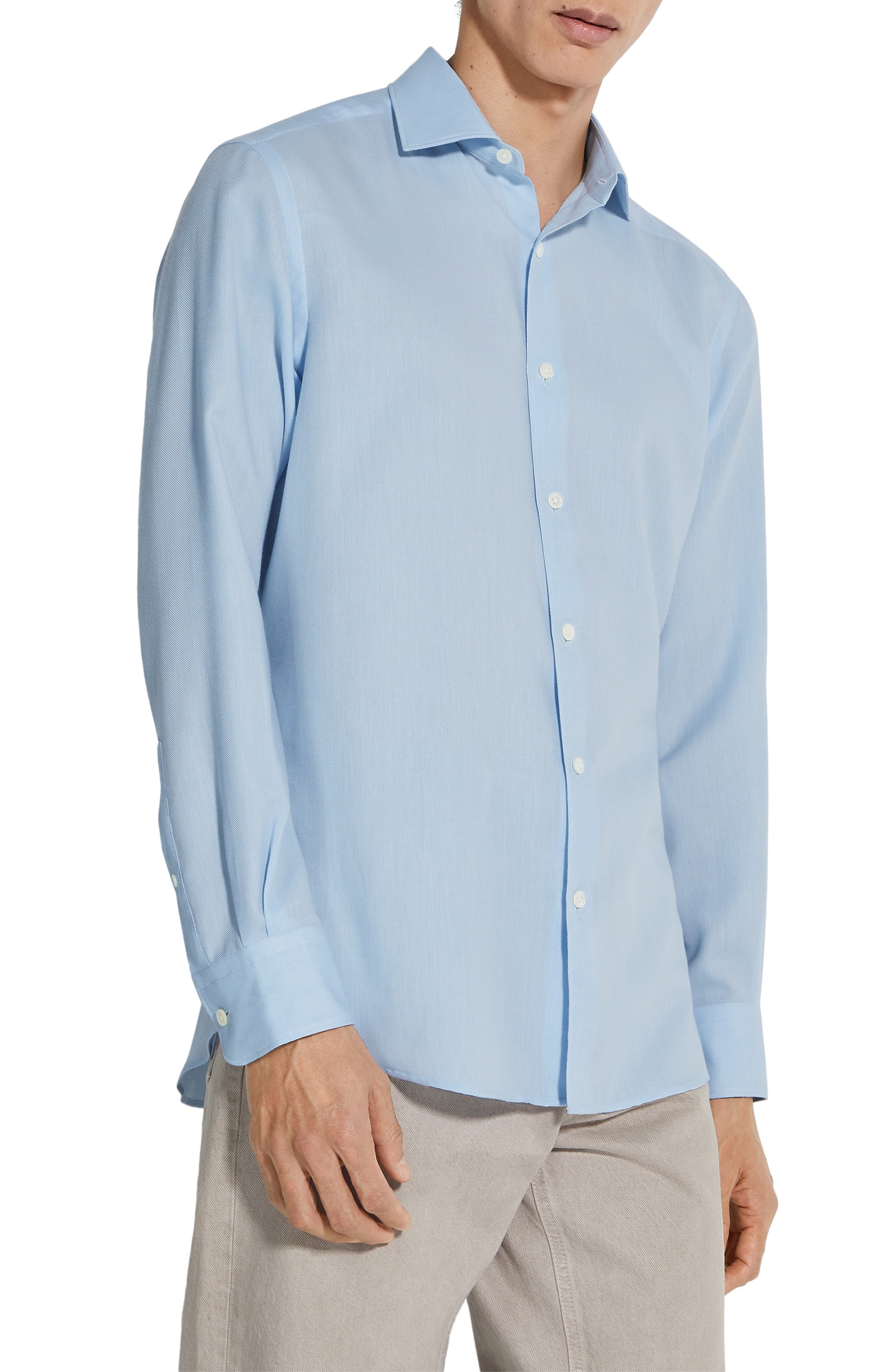 ZEGNA Cashco Cotton & Cashmere Button-Up Shirt in Ghiaccio at Nordstrom - 3