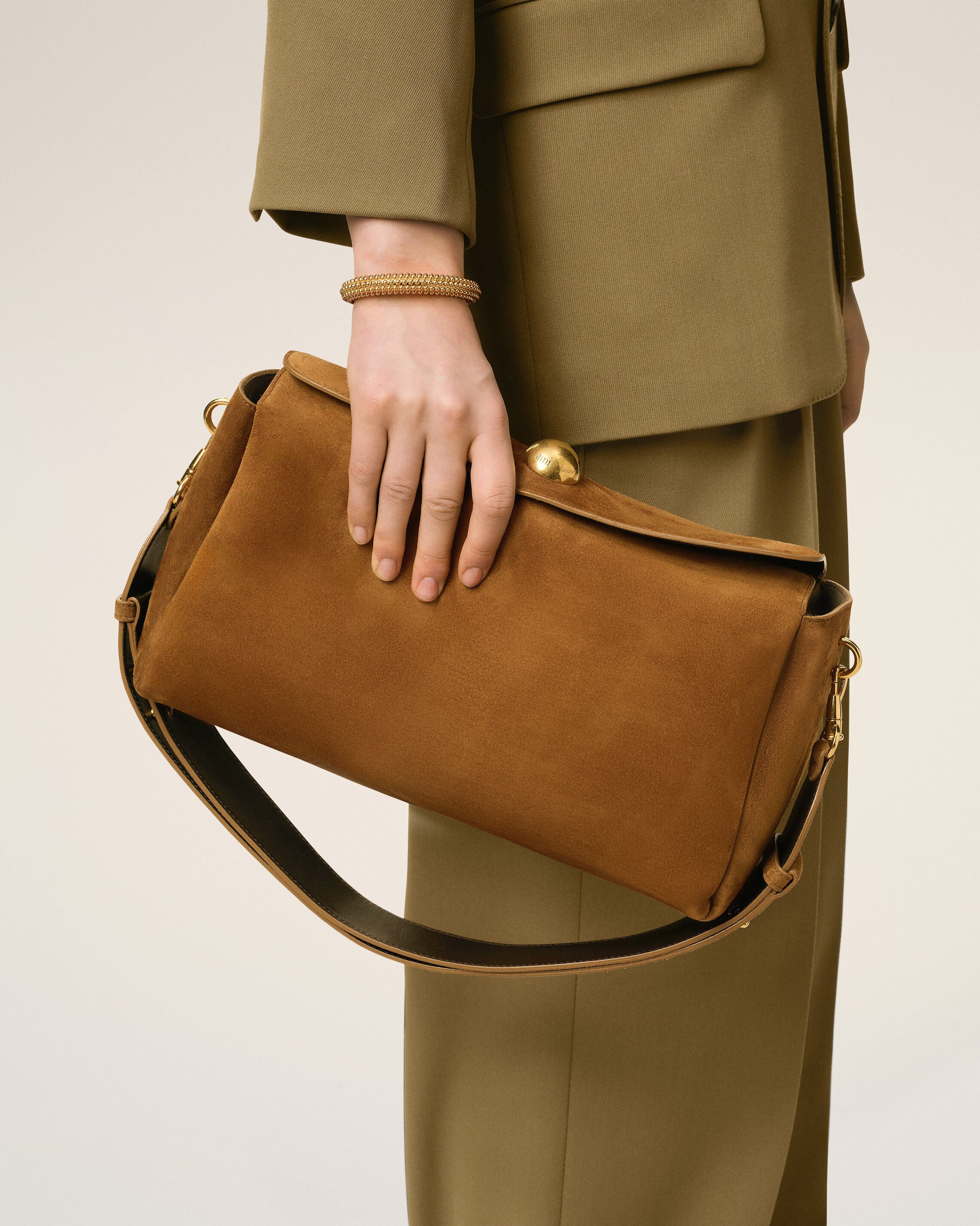BROWN SUEDE LEATHER CARROUSEL MEDIUM BAG - 2