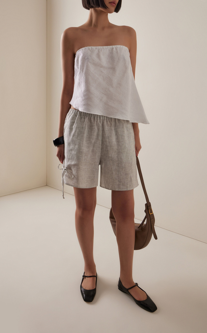 DEIJI STUDIOS Eyelet Striped Linen Shorts white outlook