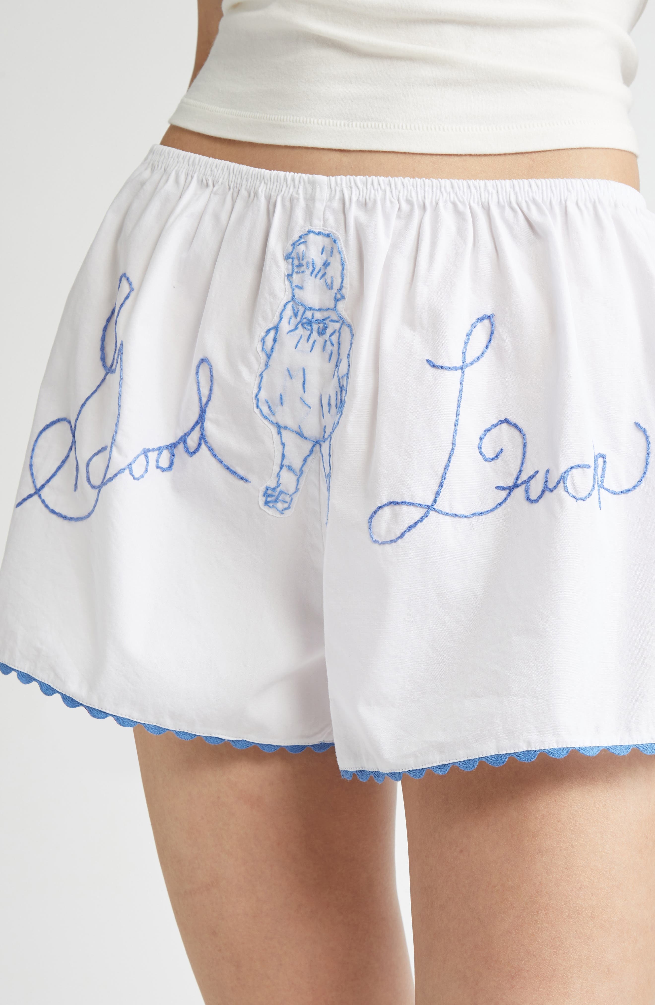 Bode Lucky Baby Shorts in White/Blue at Nordstrom - 4