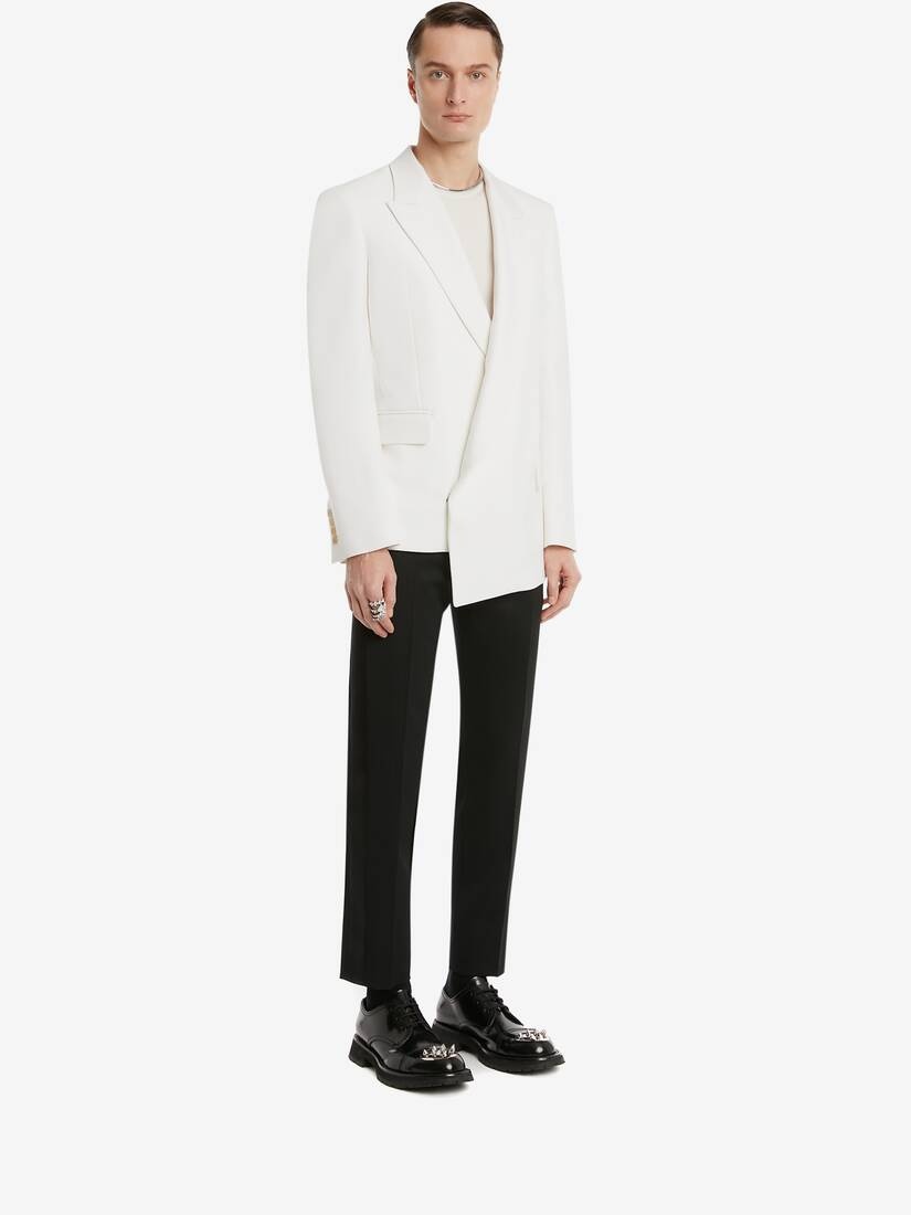 Men's Asymmetric Double-breasted Jacket in Ivory - 3