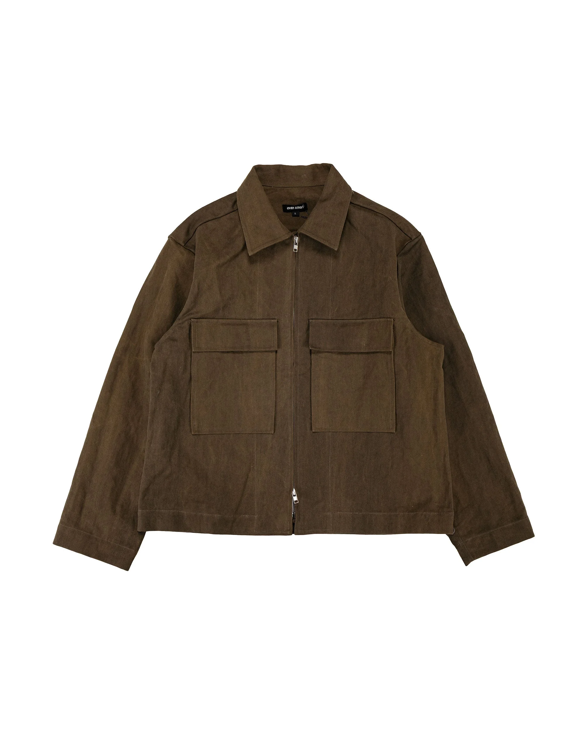 Zip Jacket Cotton/Washi Canvas Dark Olive Sumi Ink Dye - 1
