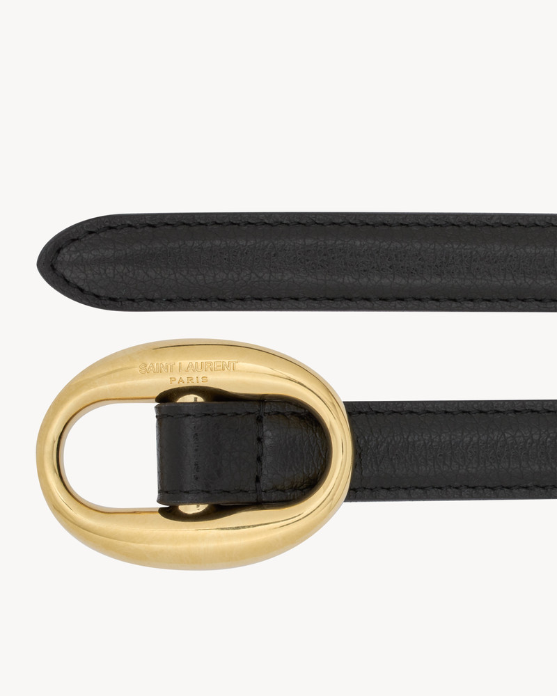 SAINT LAURENT oval buckle thin belt in smooth leather outlook