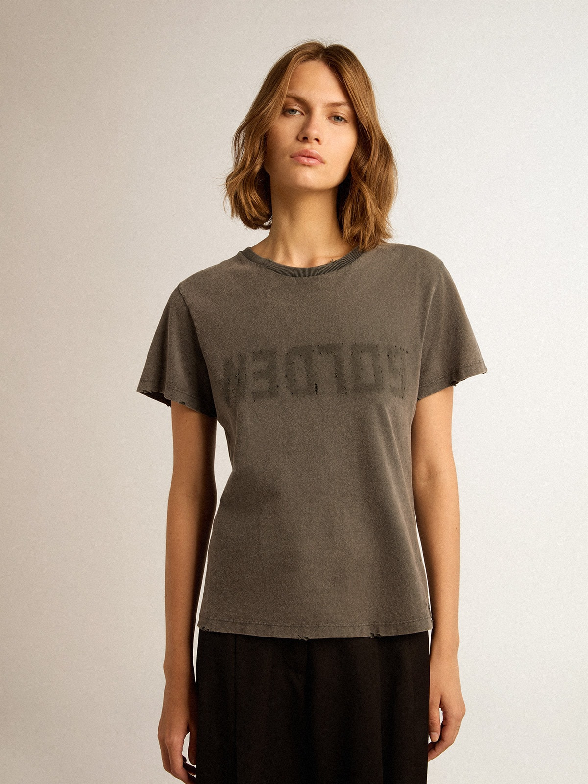 Distressed slim-fit T-shirt in anthracite gray - 5