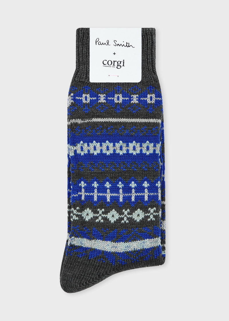 Paul Smith Paul Smith + Corgi - Grey and Blue Wool-Blend Fair Isle Socks outlook