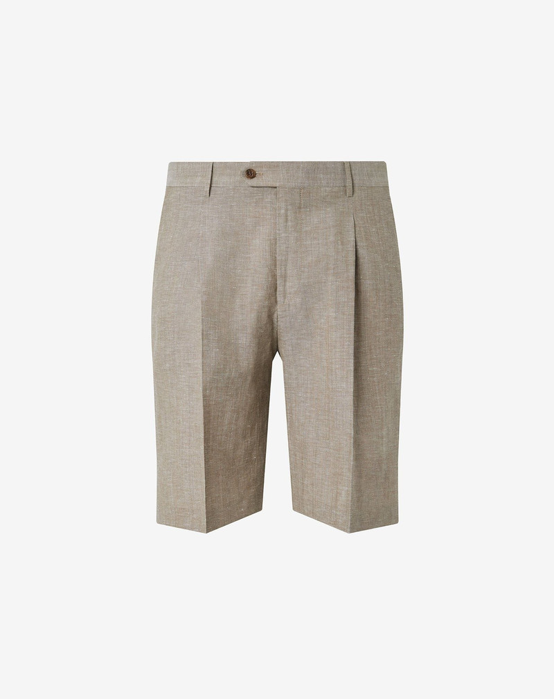 Brown wool and linen Bermuda shorts 1