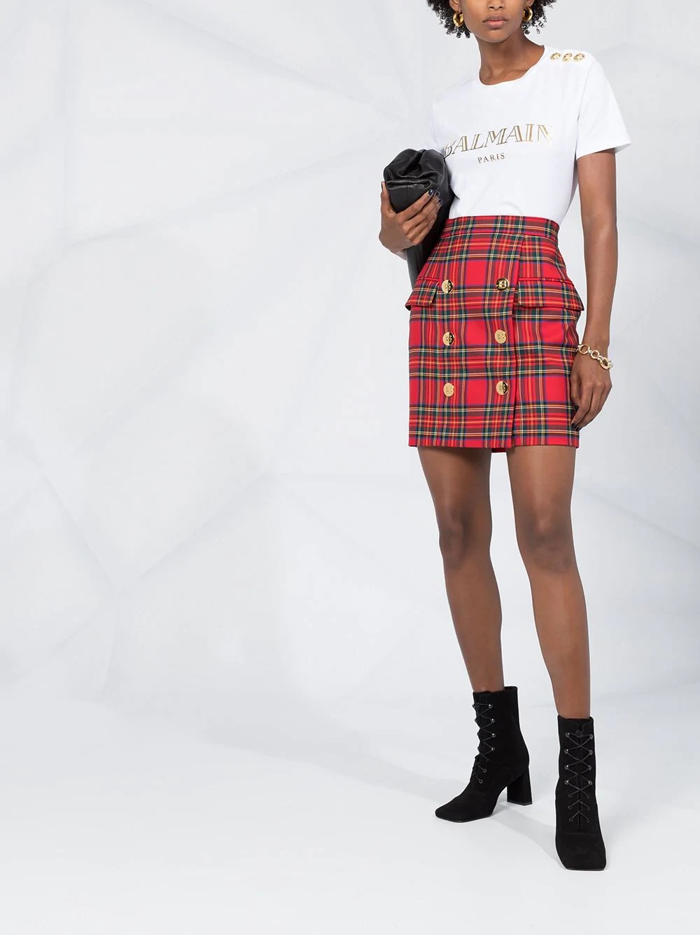 high-waist check print skirt - 2