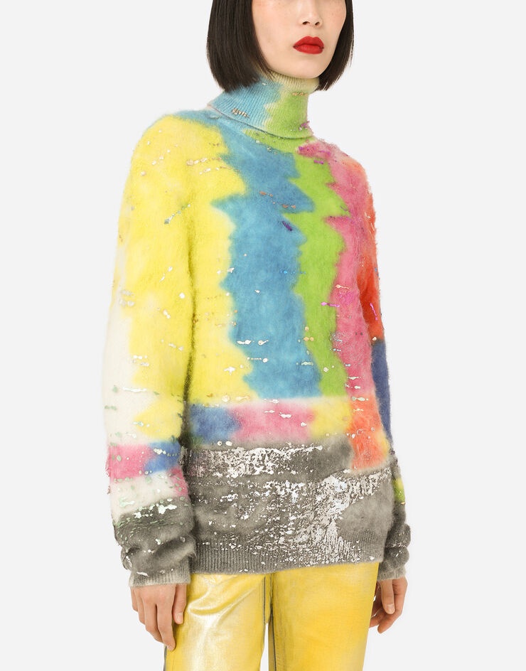 Turtle-neck sweater with multi-colored glitch design - 4