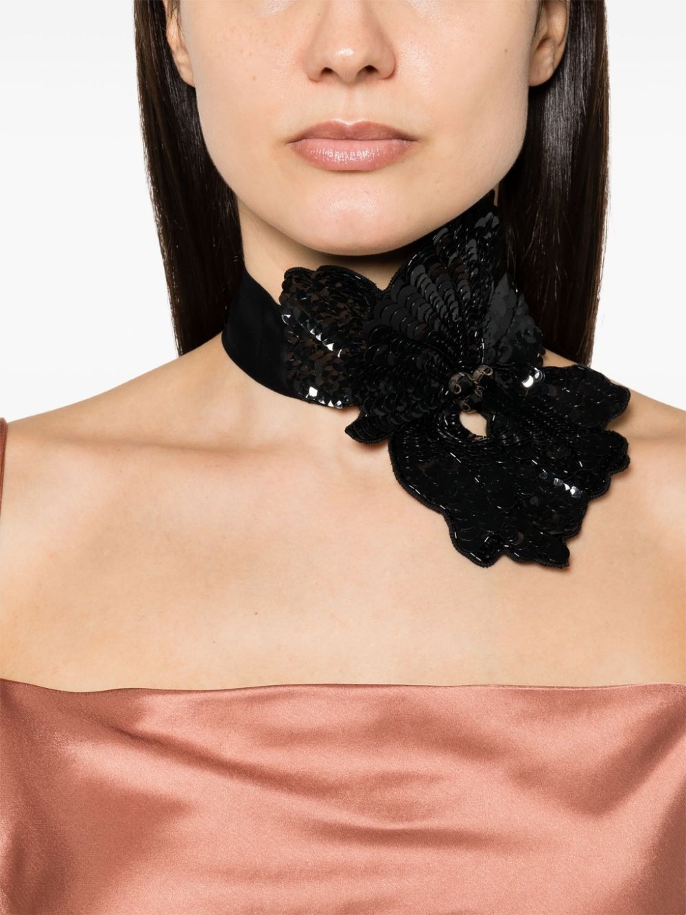 sequined floral-detail necklace - 2