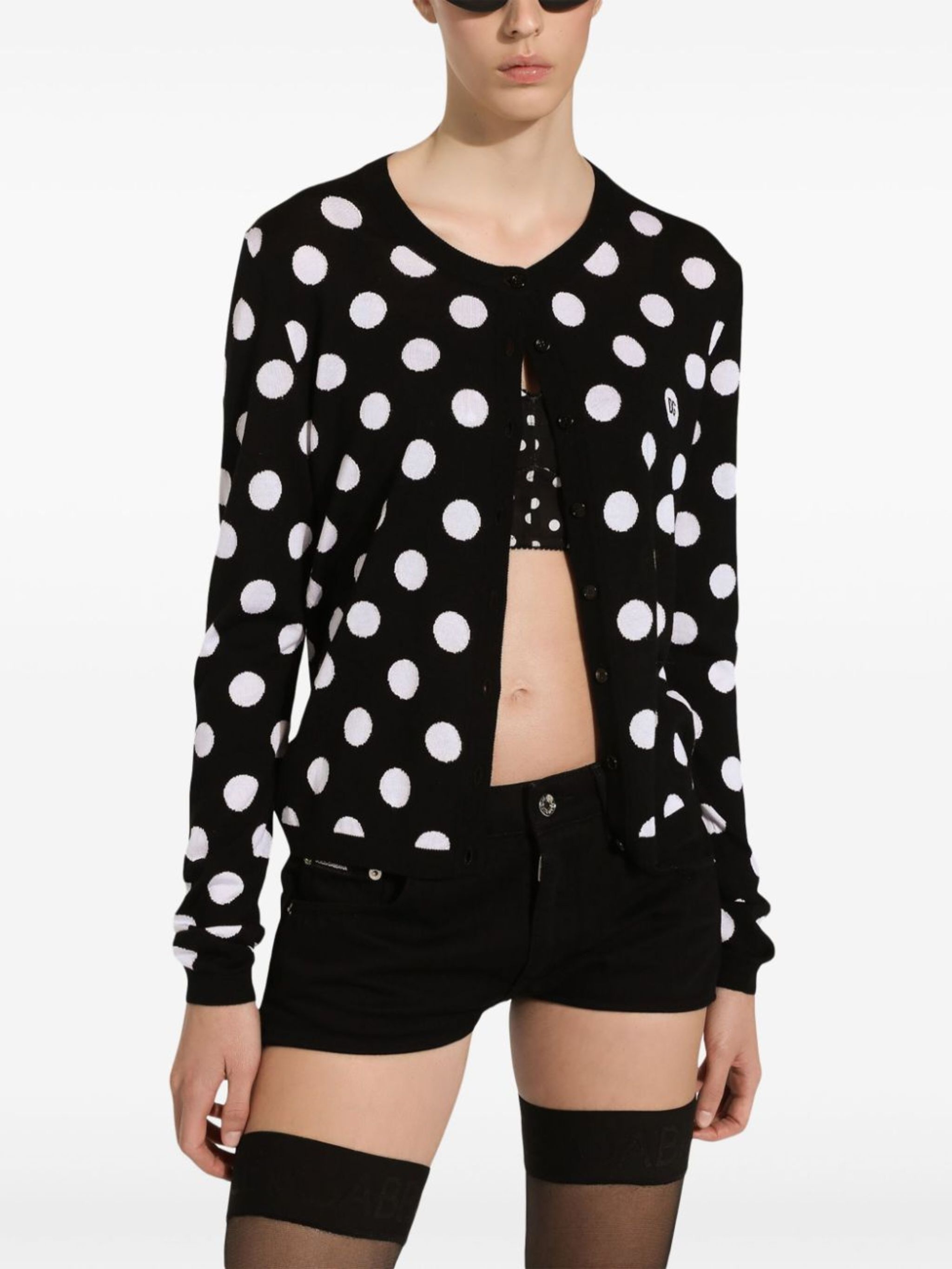 polka dot-pattern button-up cardigan - 3