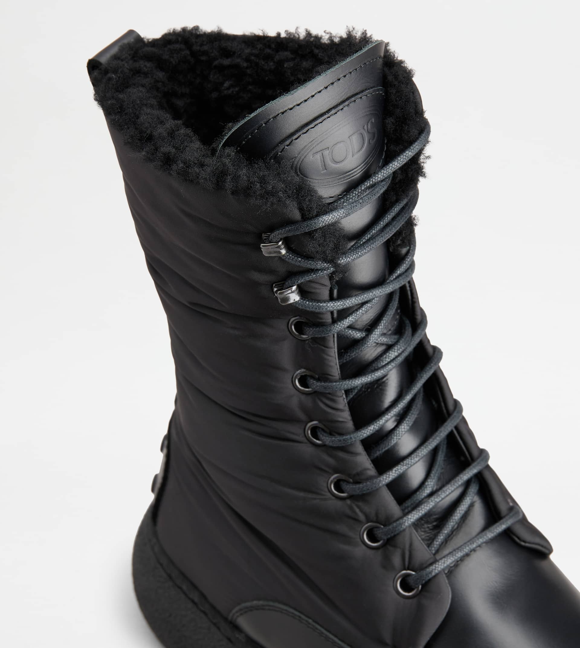 TOD'S W. G. LACE-UP ANKLE BOOTS IN LEATHER AND FABRIC - BLACK - 6