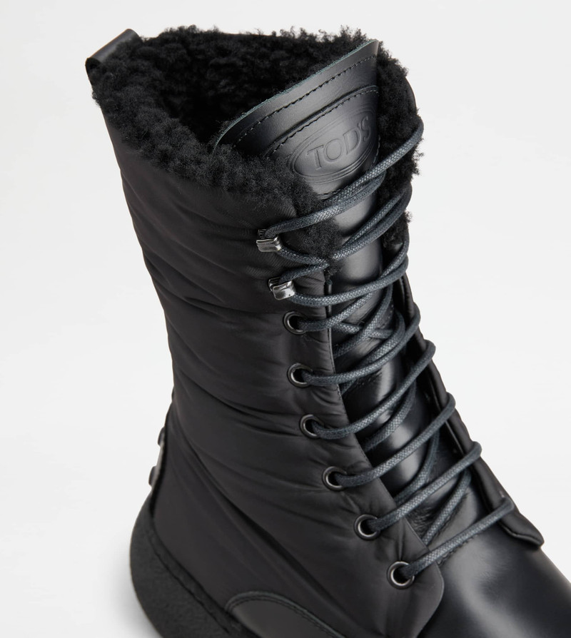 TOD'S W. G. LACE-UP ANKLE BOOTS IN LEATHER AND FABRIC - BLACK 6