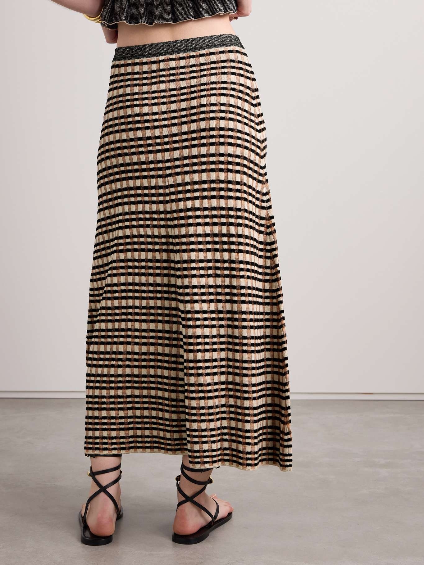 Amal checked jacquard-knit maxi skirt - 4