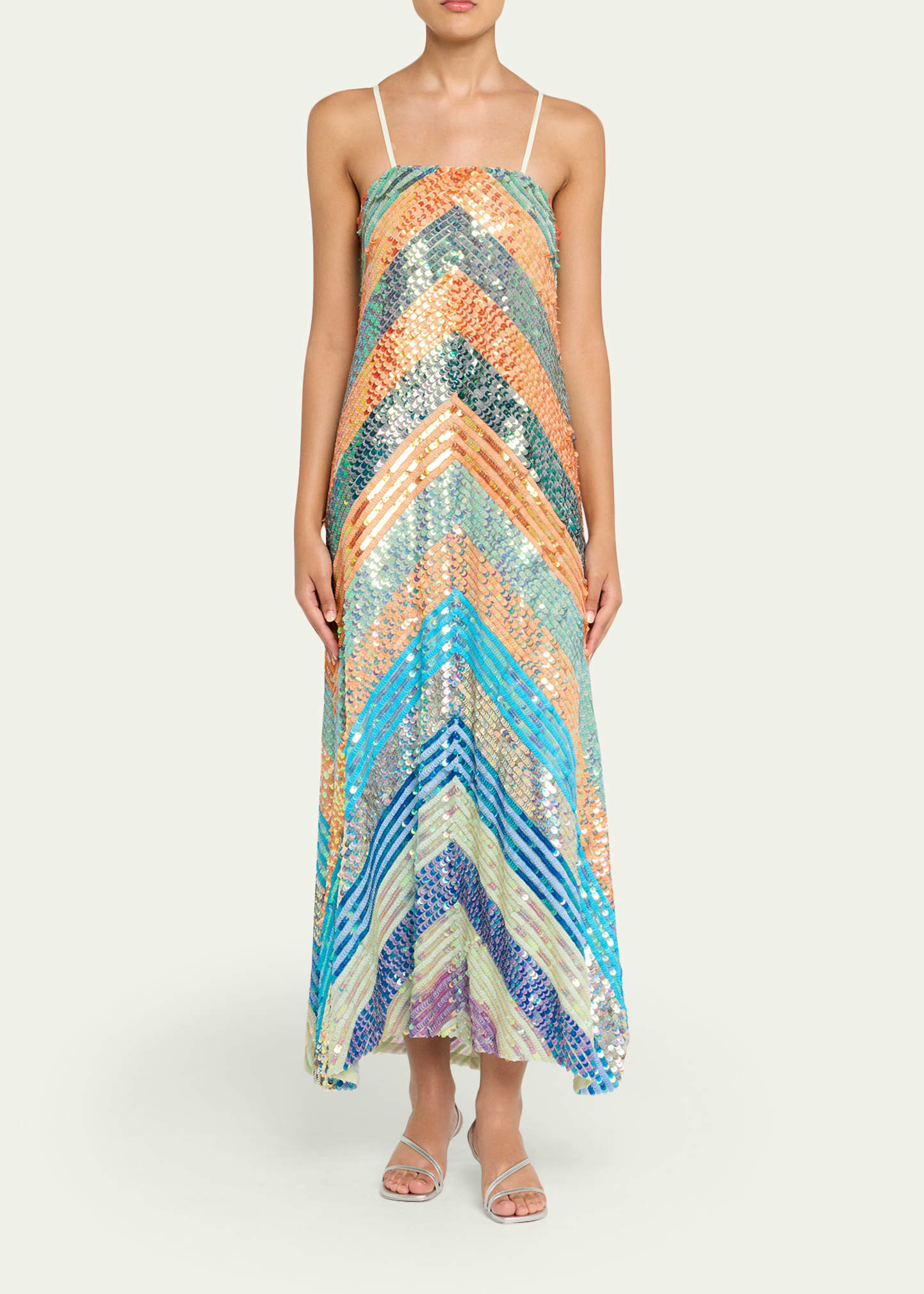 Chevron Sequined Bias Strapless Maxi Dress - 2