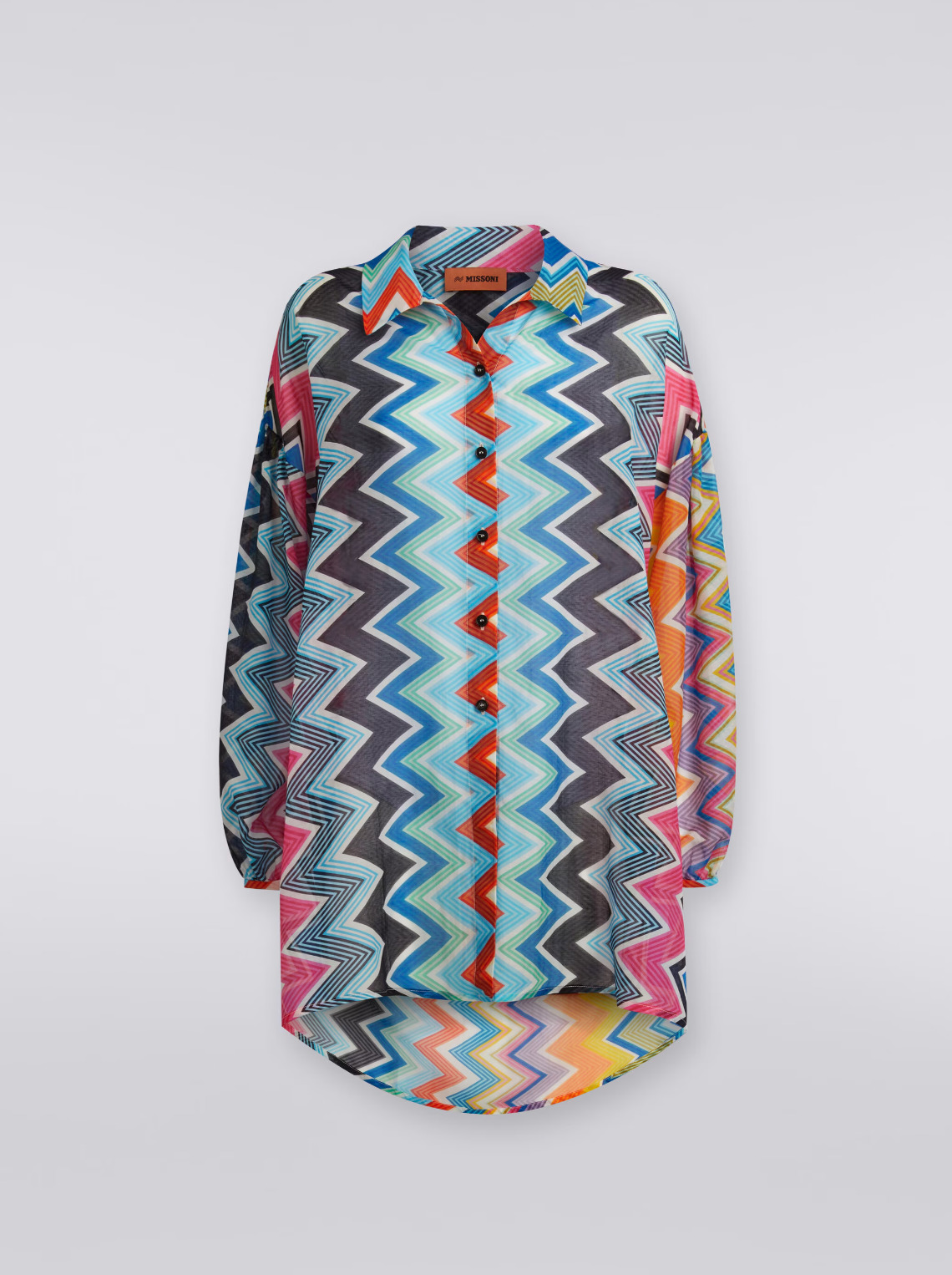 Silk and Cotton Oversize Blouse with Zig Zag Print - 5