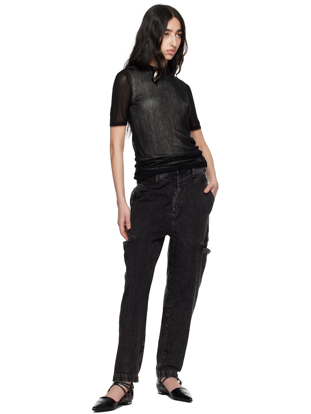 Black 8oz Bleached Denim Tapered Jeans - 4