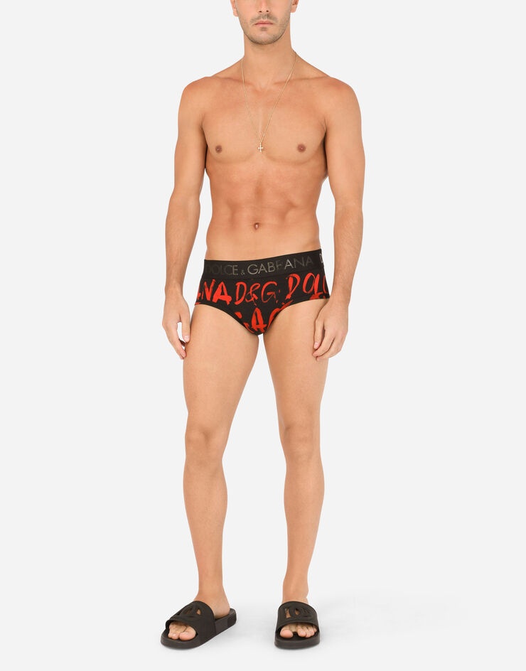 Two-way stretch jersey Brando briefs with logo print - 2