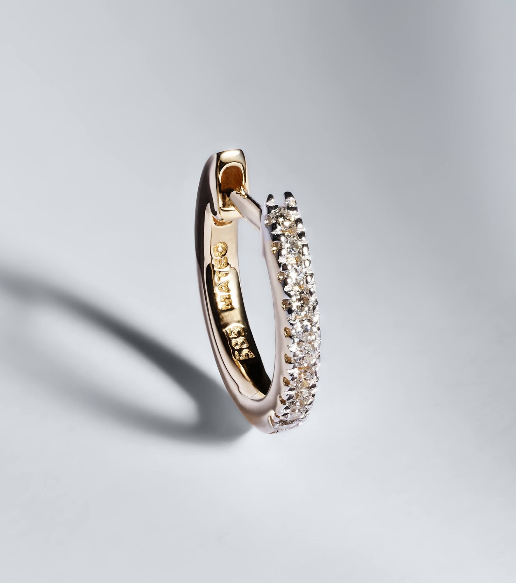 14kt gold single hoop earring with diamonds - 5
