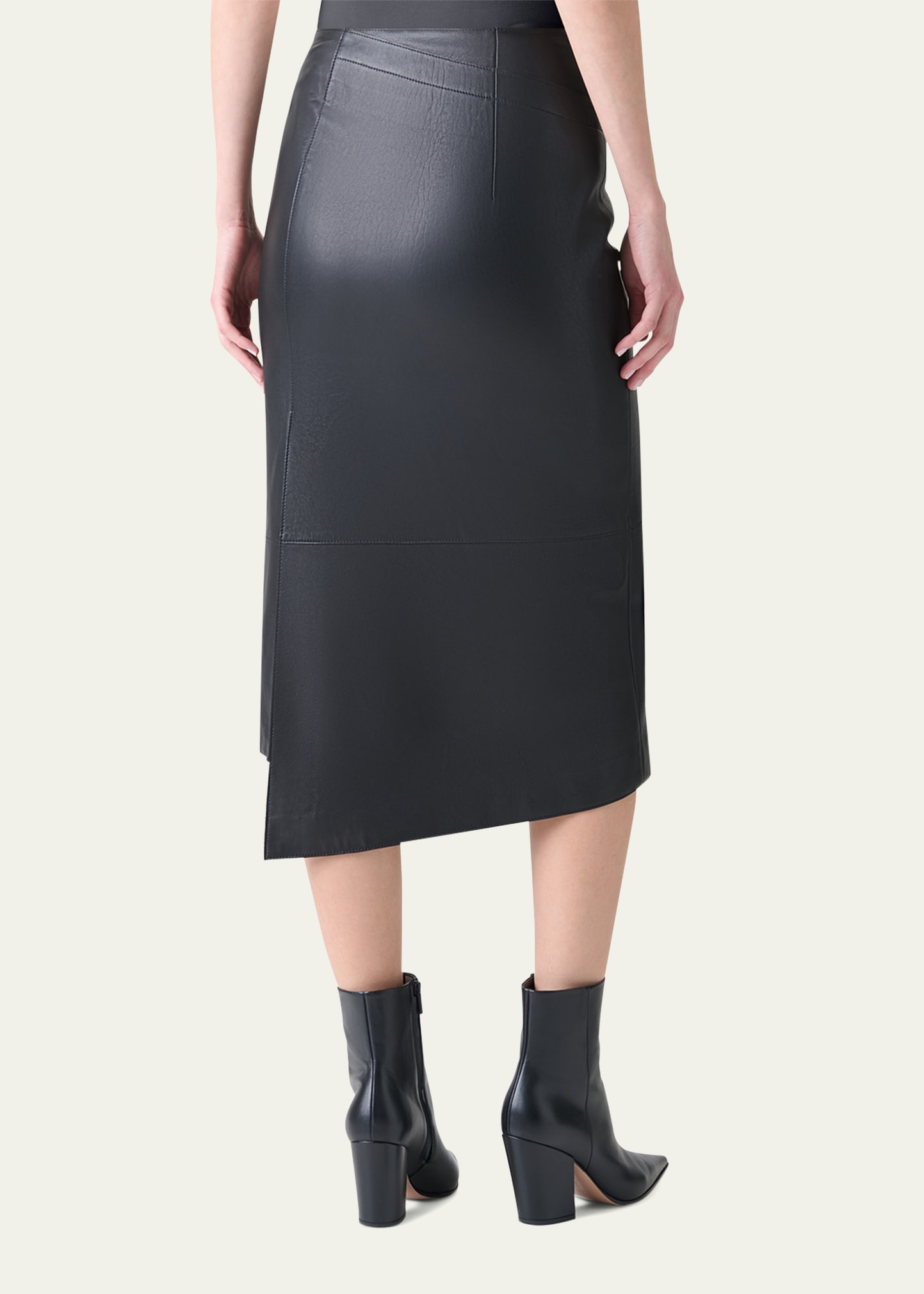 Asymmetric Trapezoid Nappa Leather Midi Skirt - 3