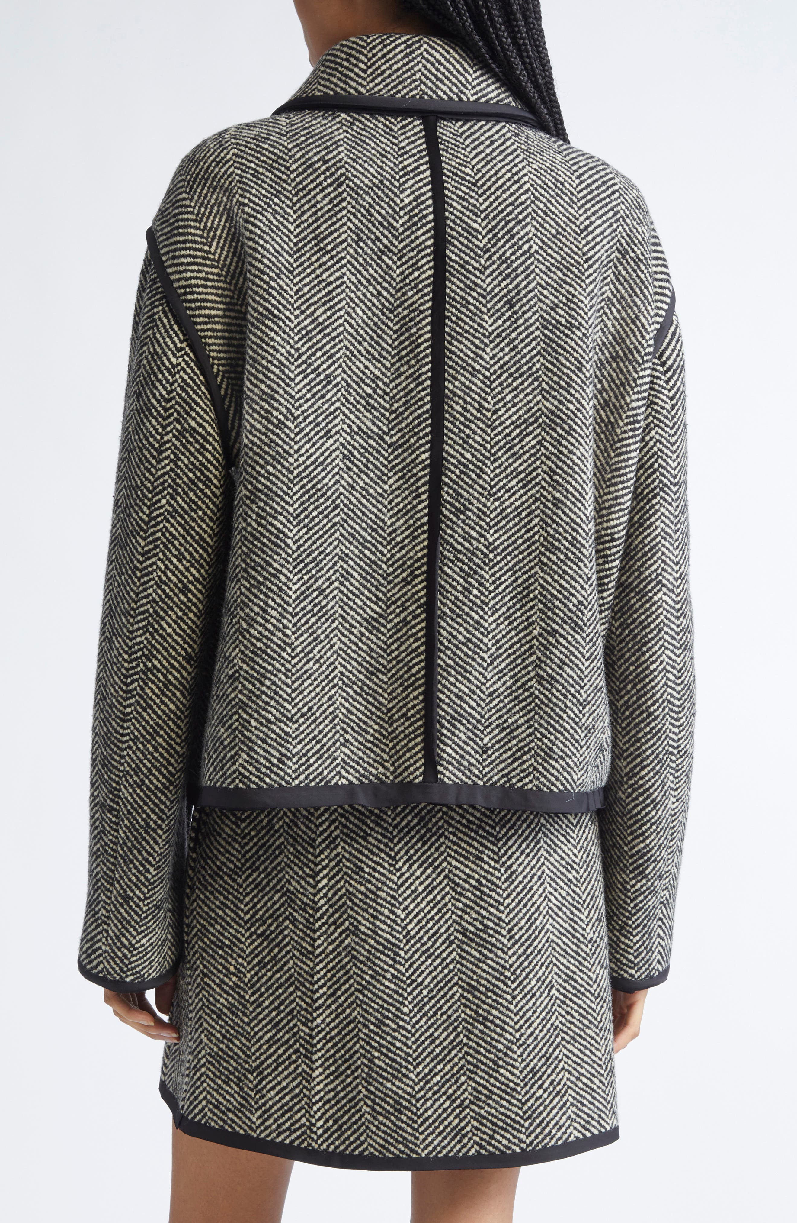 Jil Sander Contrast Trim Wool Blend Herringbone Jacket in Military Speckle at Nordstrom - 3
