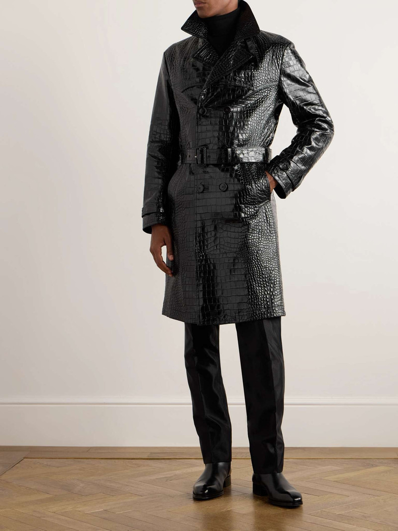 TOM FORD Double-Breasted Croc-Effect Leather Trench Coat outlook