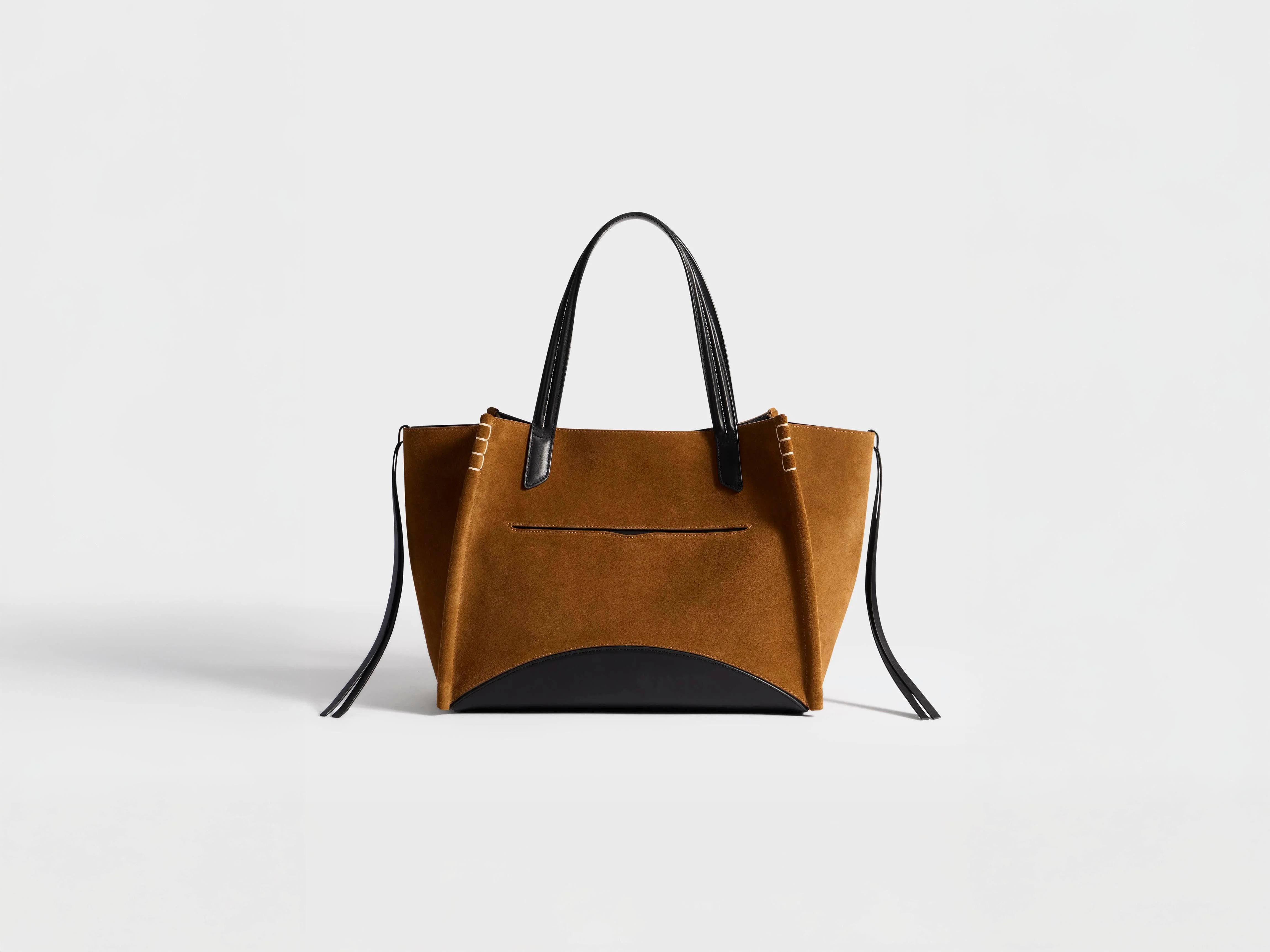 LOAFER CABAS BAG IN CARAMEL SUEDE & BLACK LEATHER - 1