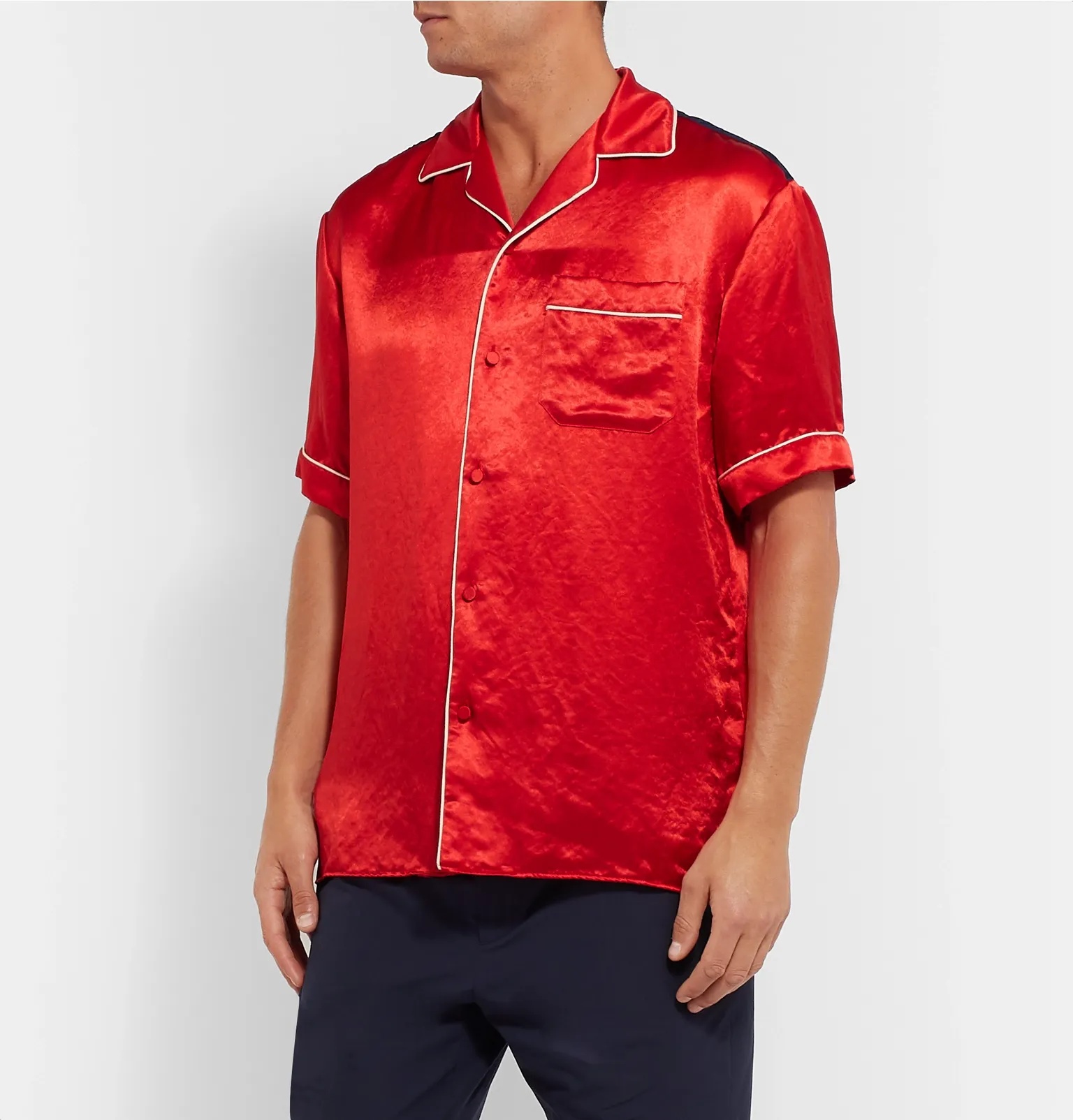 Camp-Collar Printed Satin Shirt - 4