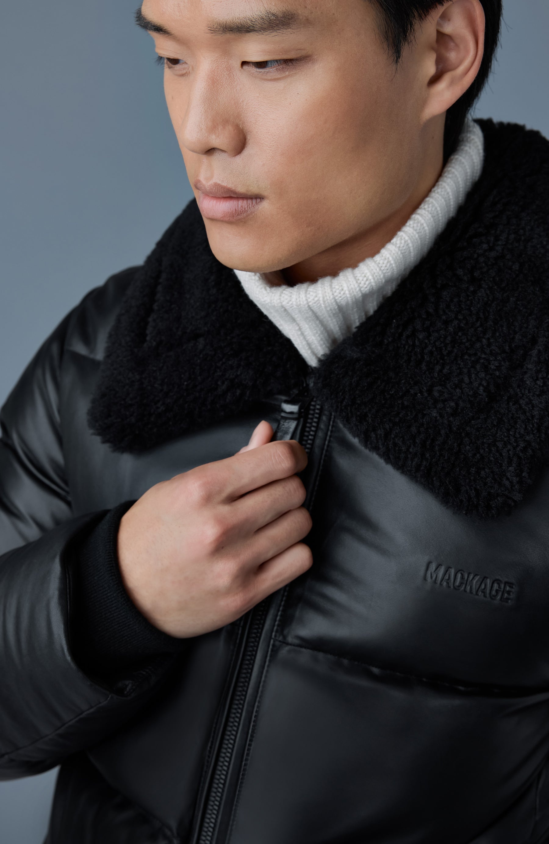 KYRIE Leather down quilted Jacket with shearling collar - 5