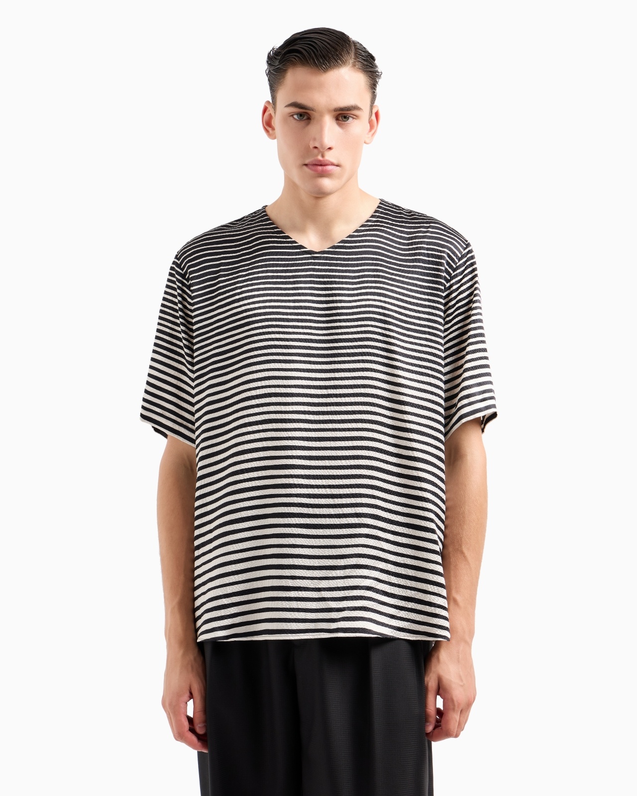 GRADIENT STRIPED PRINT SILK T-SHIRT SHIRT - 4