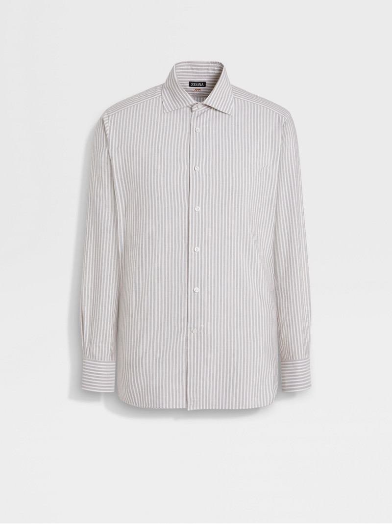 BROWN AND WHITE STRIPED SILK AND COTTON BLEND SHIRT 1