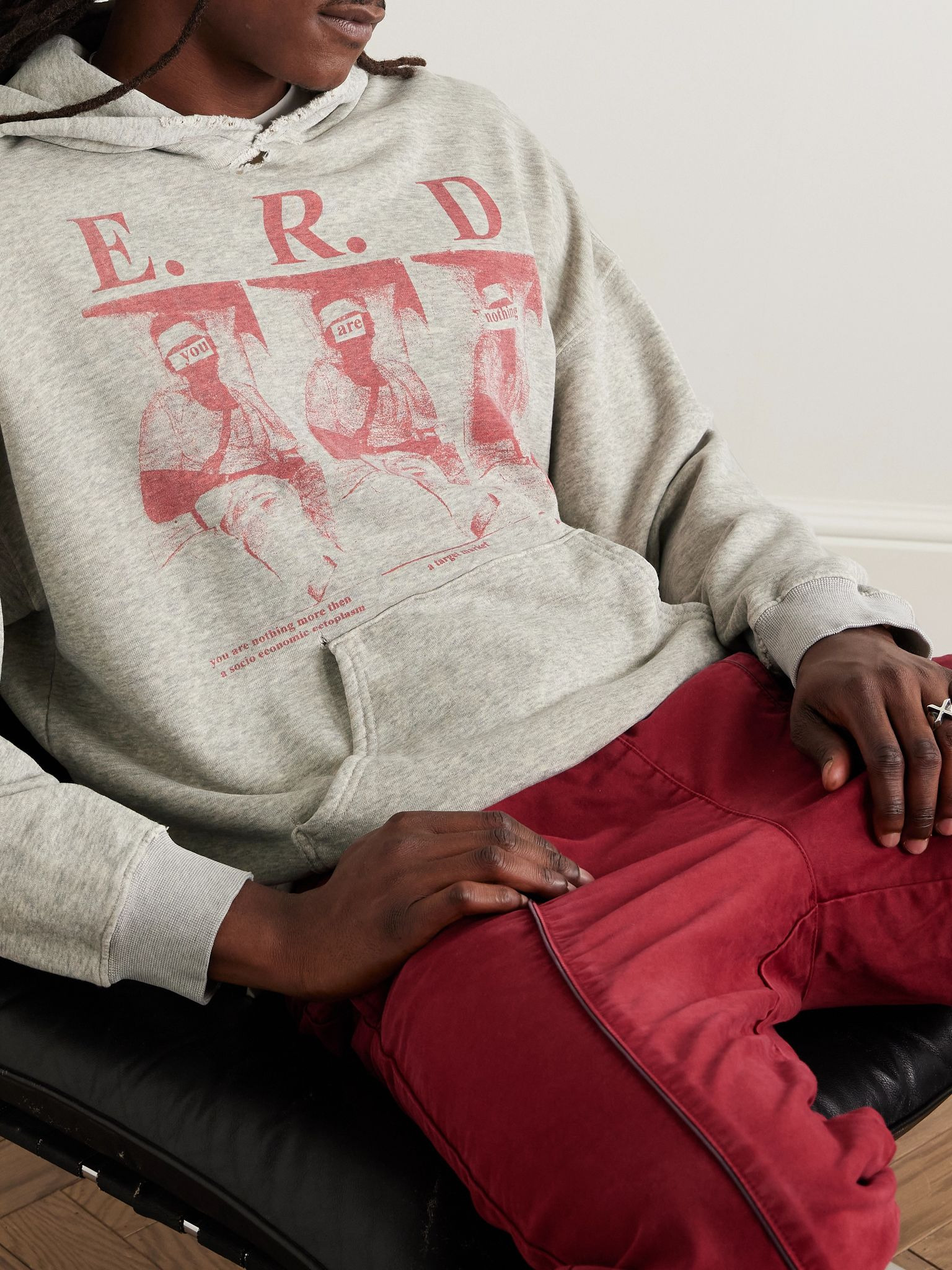 Distressed Logo-Print Cotton-Jersey Hoodie Gray - 3