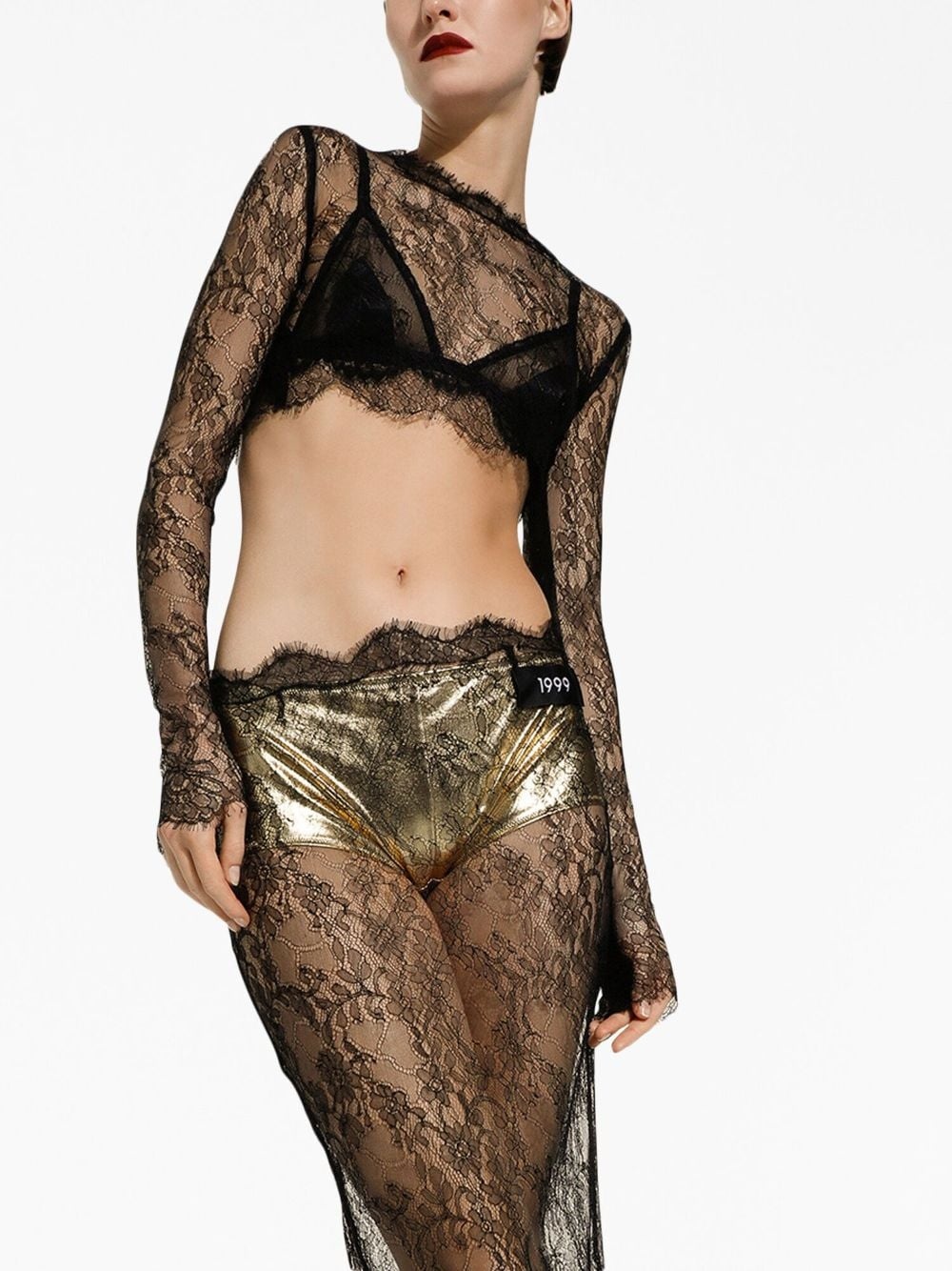 sheer lace cropped top - 5