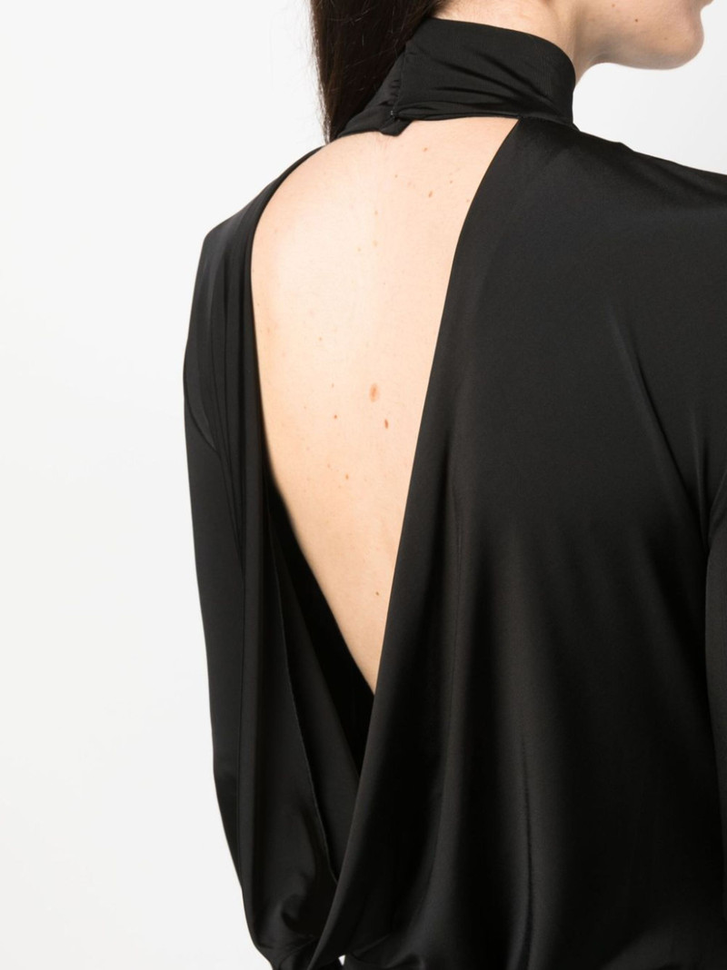 high-neck draped-back minidress 5