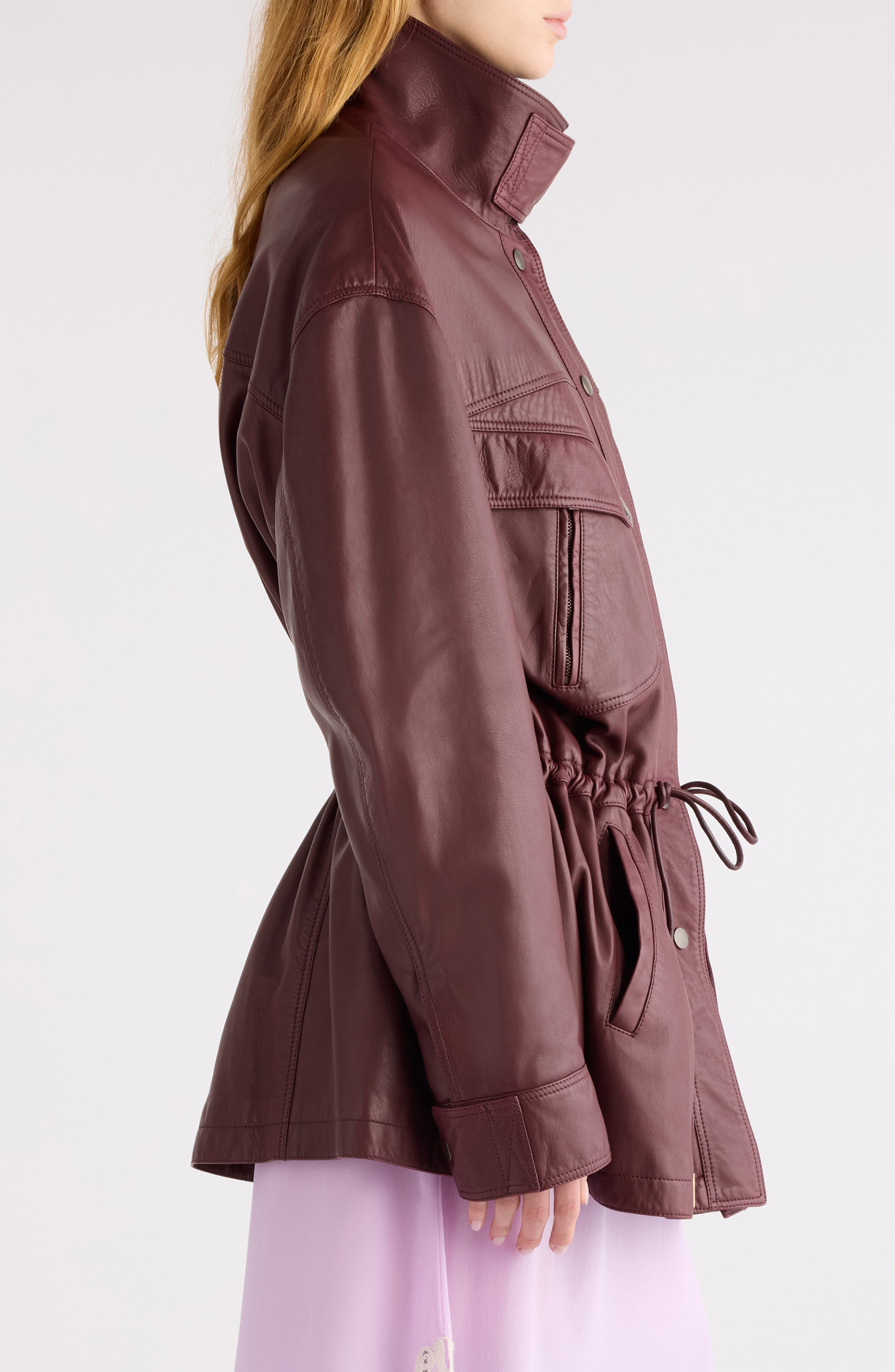 Chloé Classic Plongé Leather Parka in Dusky Brown at Nordstrom - 4
