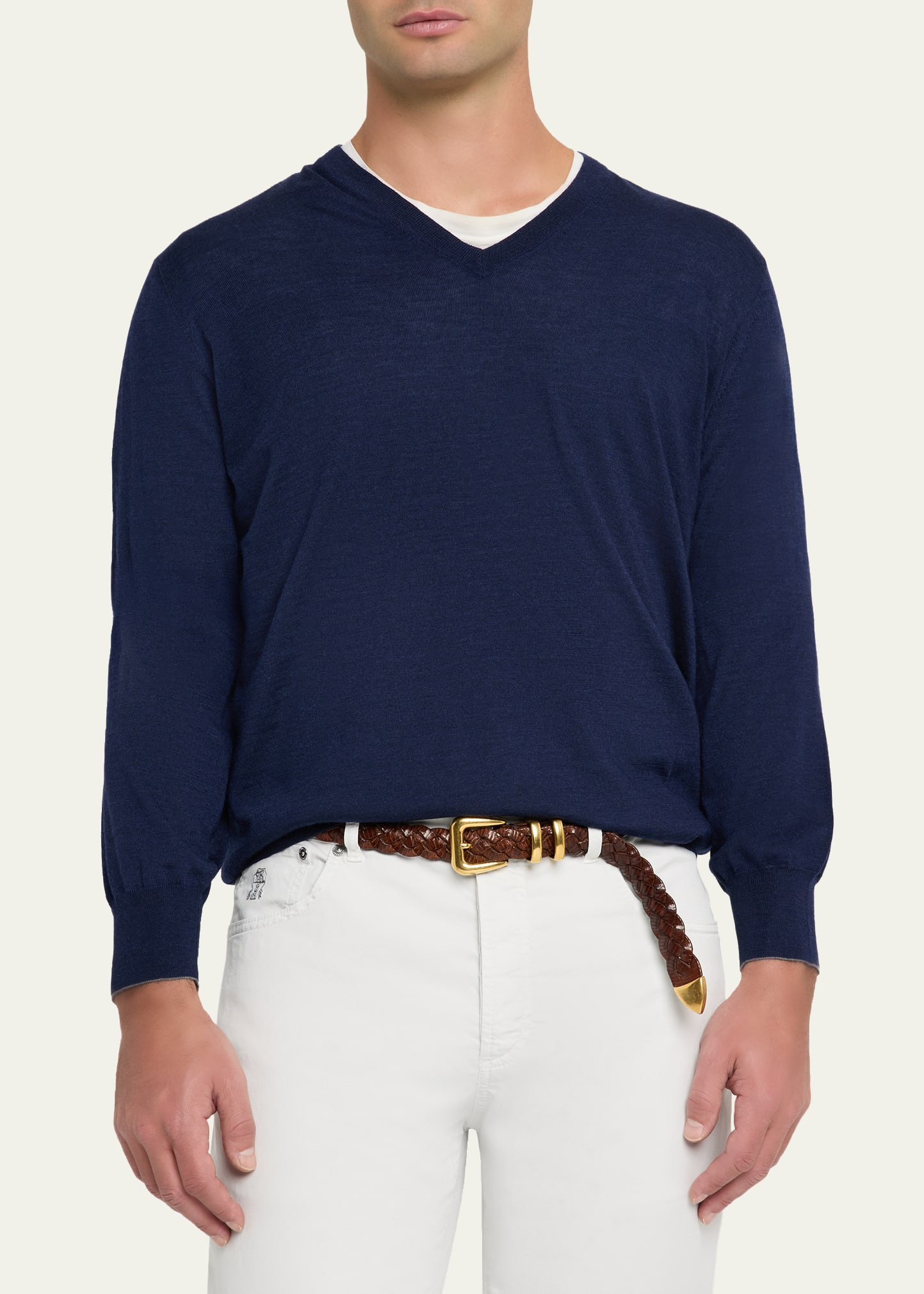 Men's Fine Gauge Wool and Cashmere V-Neck Sweater - 4