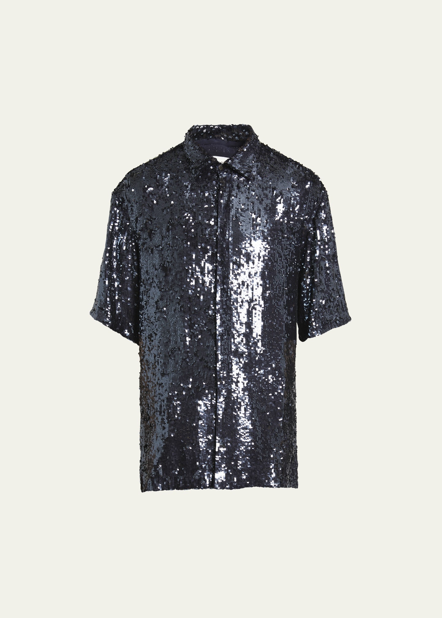 Men's Shiny Paillette Short-Sleeve Shirt - 1