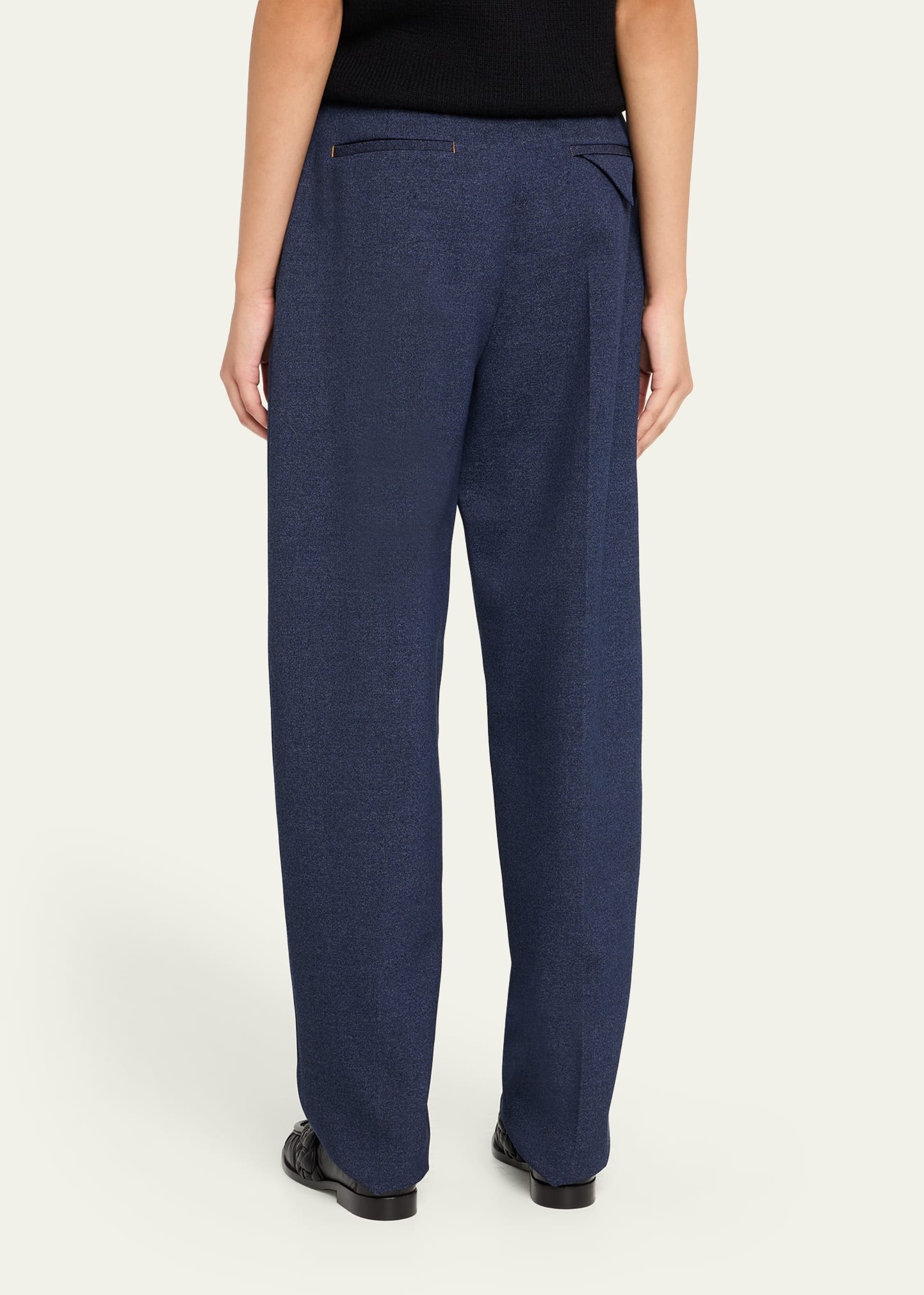 Melange Wool Drill Pleated Tapered-Leg Trousers - 3