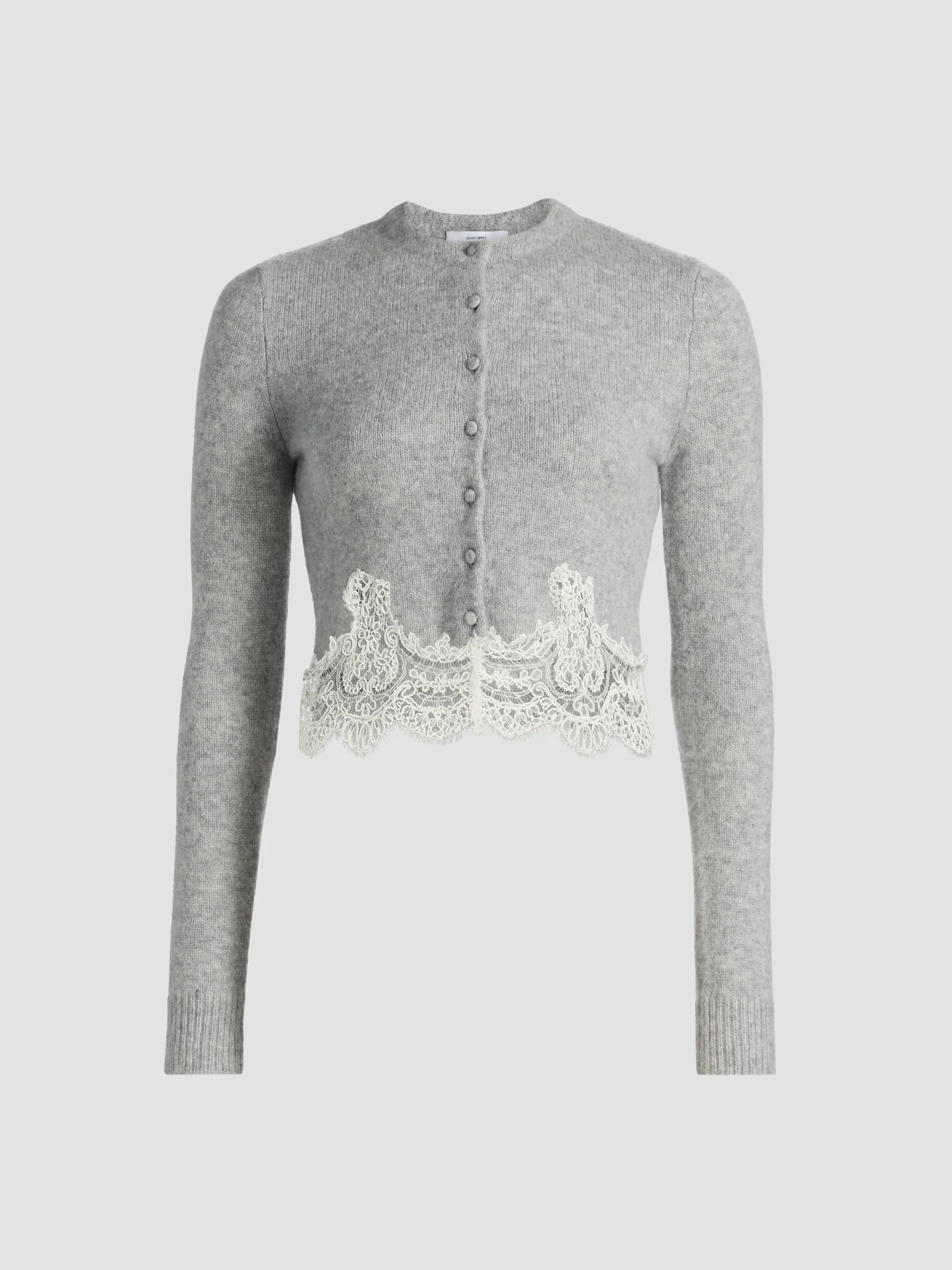 Women's Briar Lace-Trim Cashmere Crop Cardigan - Heather Grey - 1