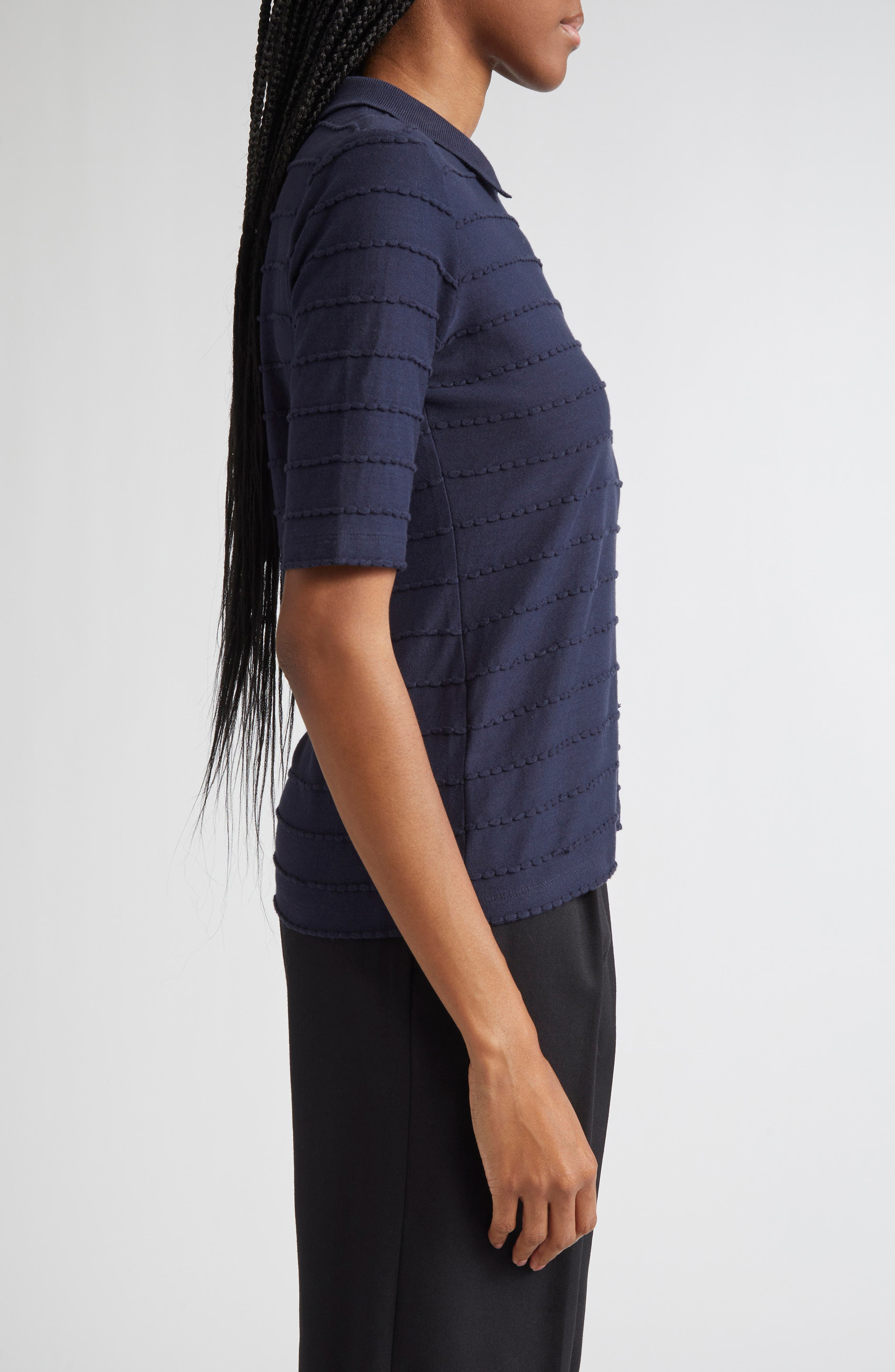 Emporio Armani Scallop Trim Collared T-Shirt in Solid Dark Blue at Nordstrom - 3