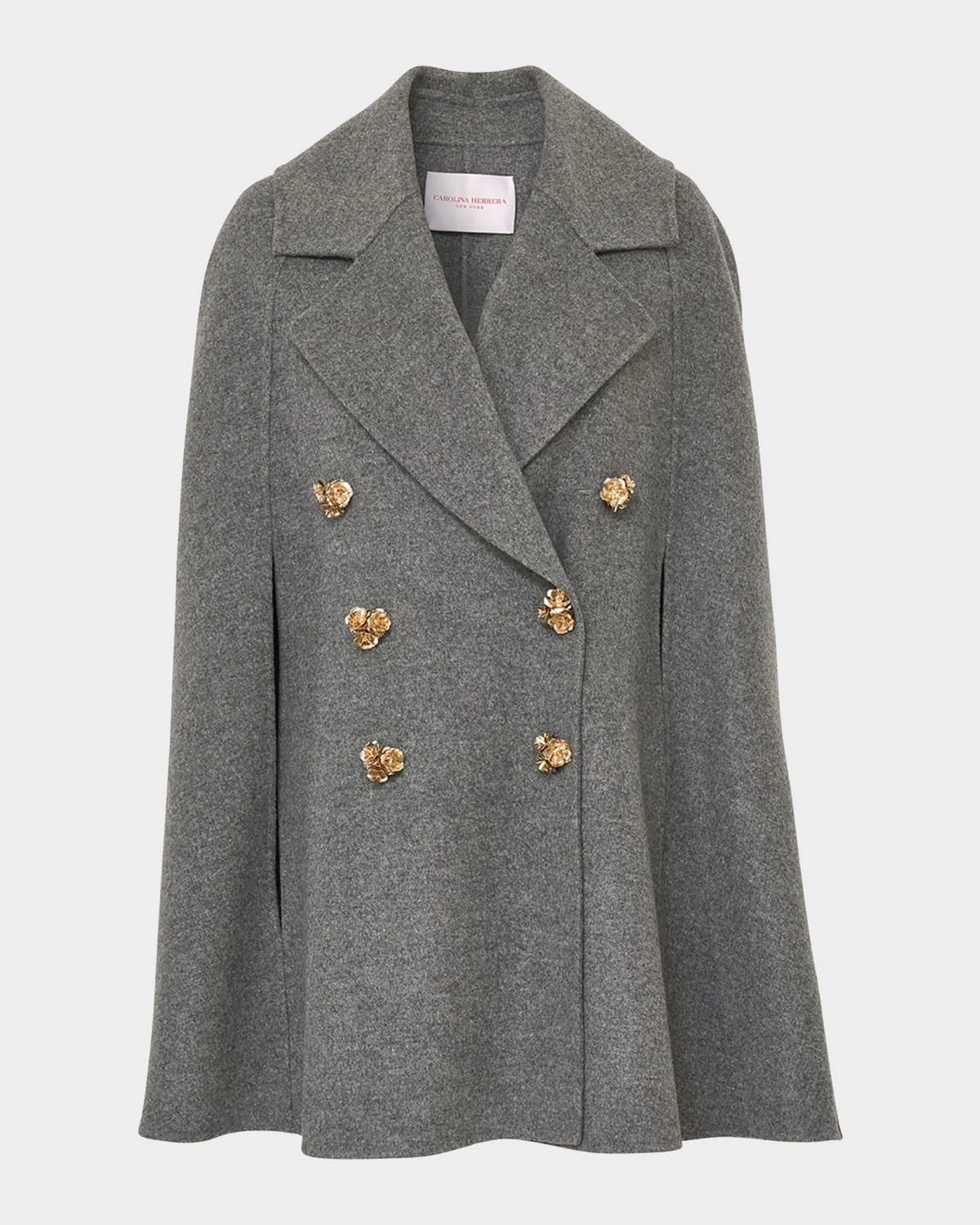 Flower-Button Double-Breasted Wool Cape - 1