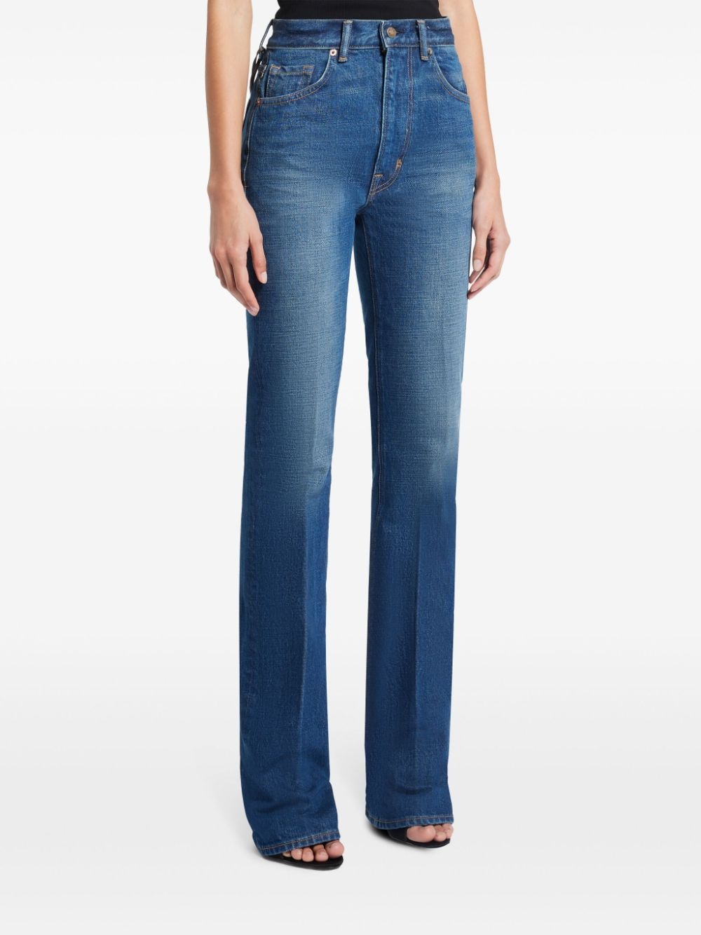 stonewashed flared jeans - 3