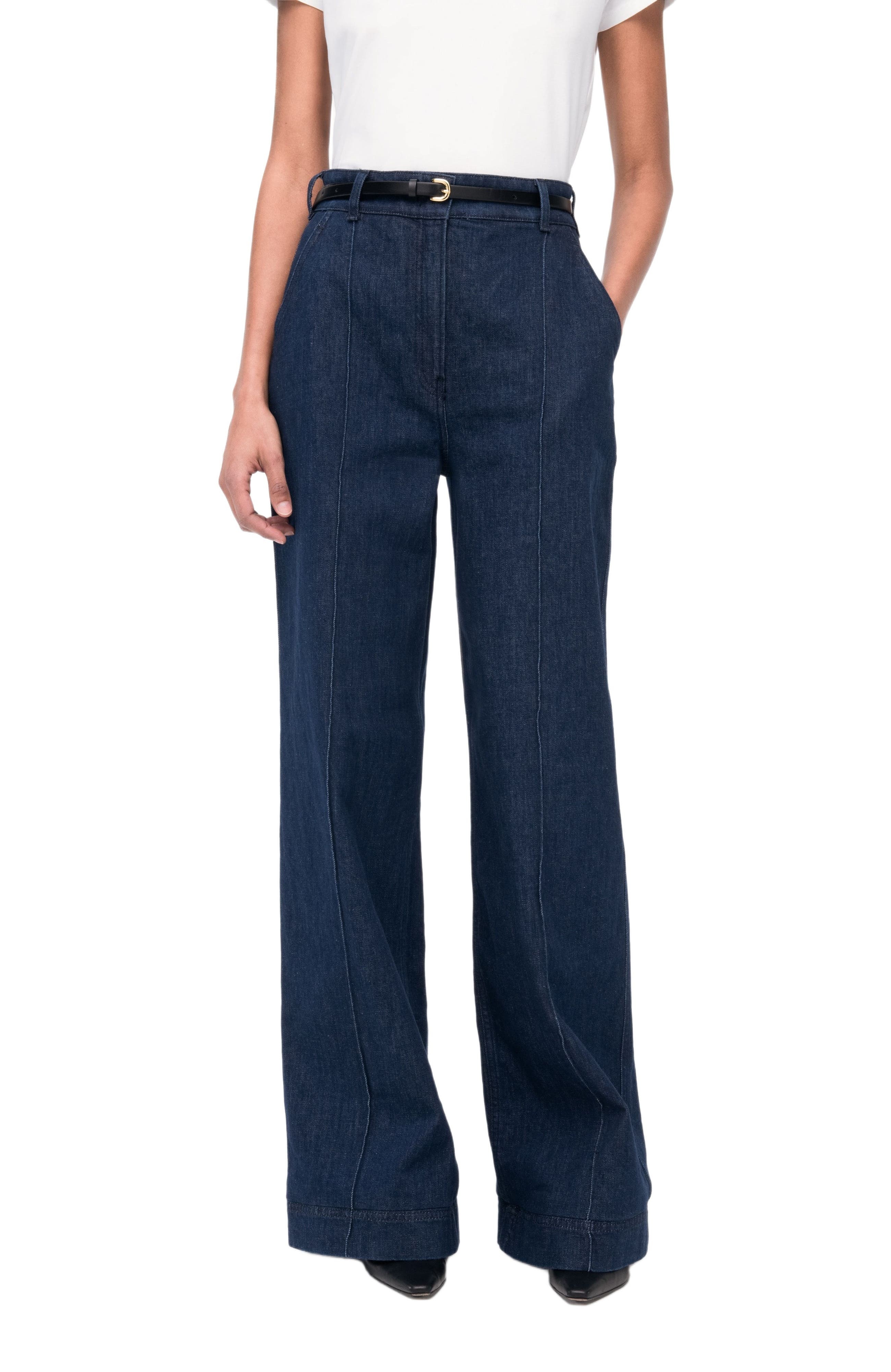 Another Tomorrow HIGH WAISTED DENIM TROUSER in Dark Wash at Nordstrom - 2