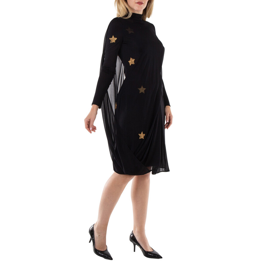 Burberry Black Star Motif Gathered Silk Viscose Dress - 4