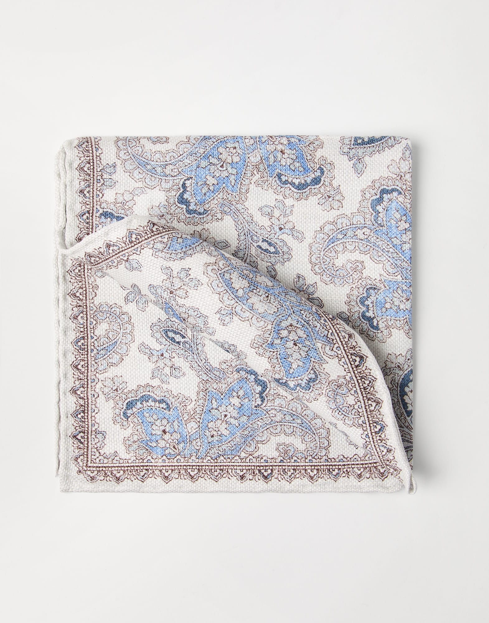 Double face linen and silk pocket square with paisley design - 1