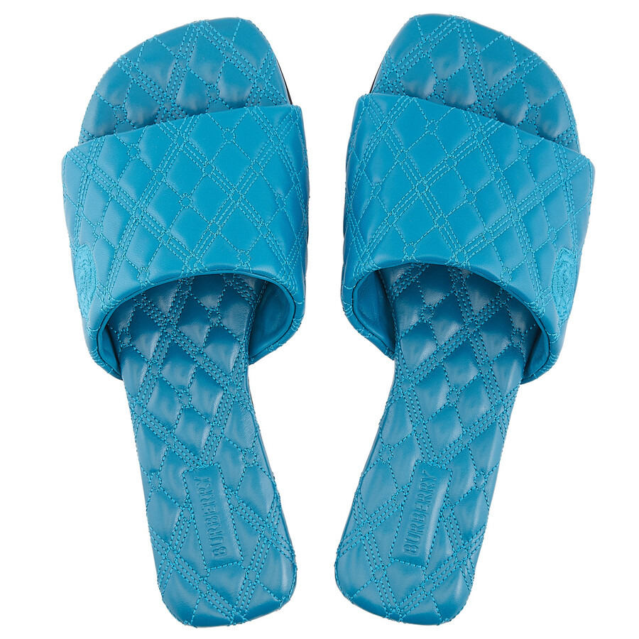 Burberry Leather Quilt Slides In Kingfisher - 3