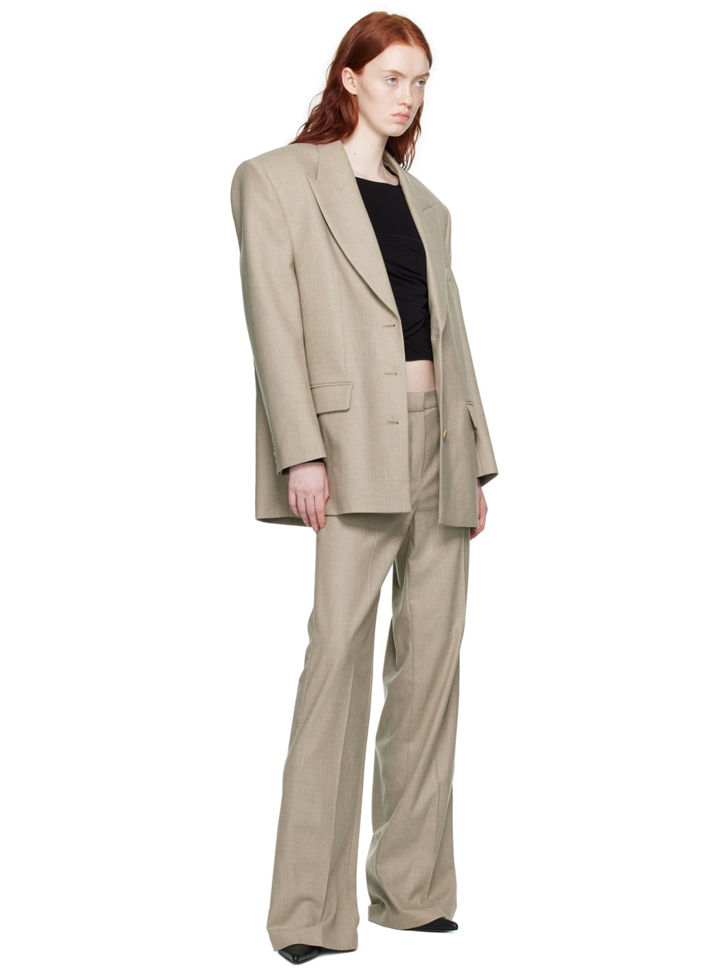 Taupe Peaked Lapel Blazer - 4