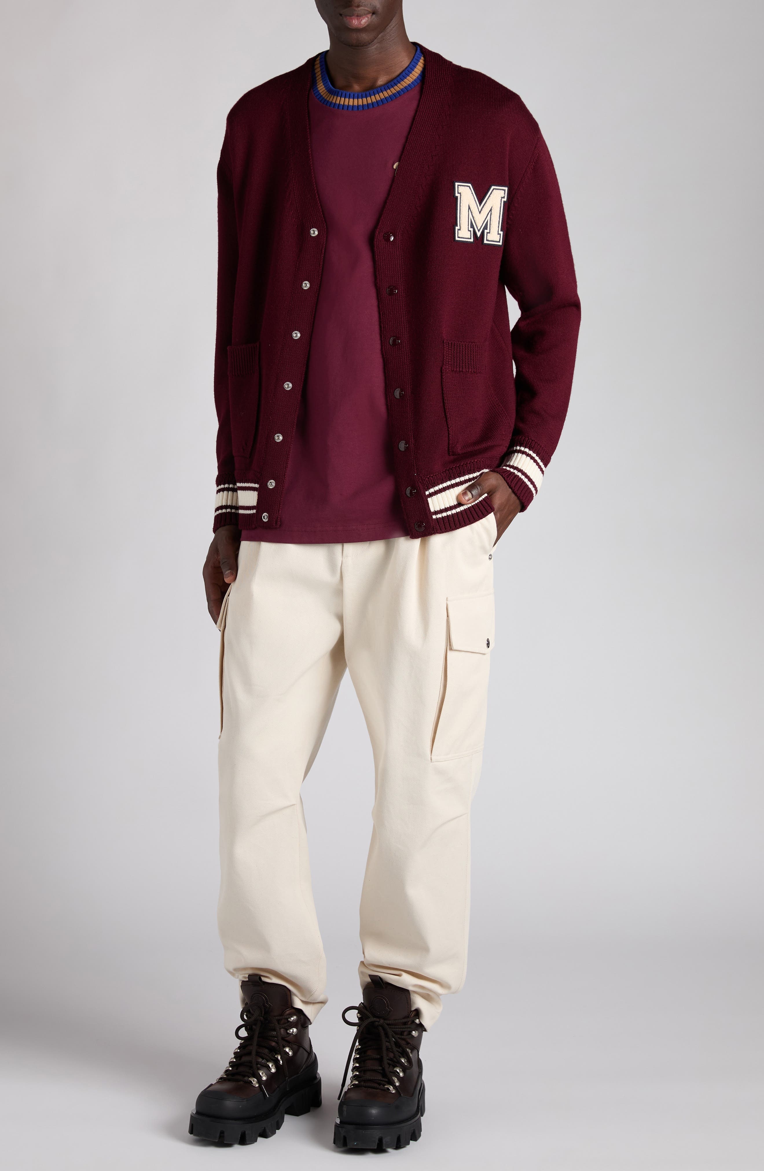 Moncler Monogram Patch Virgin Wool Cardigan in Catawba Grape at Nordstrom - 2